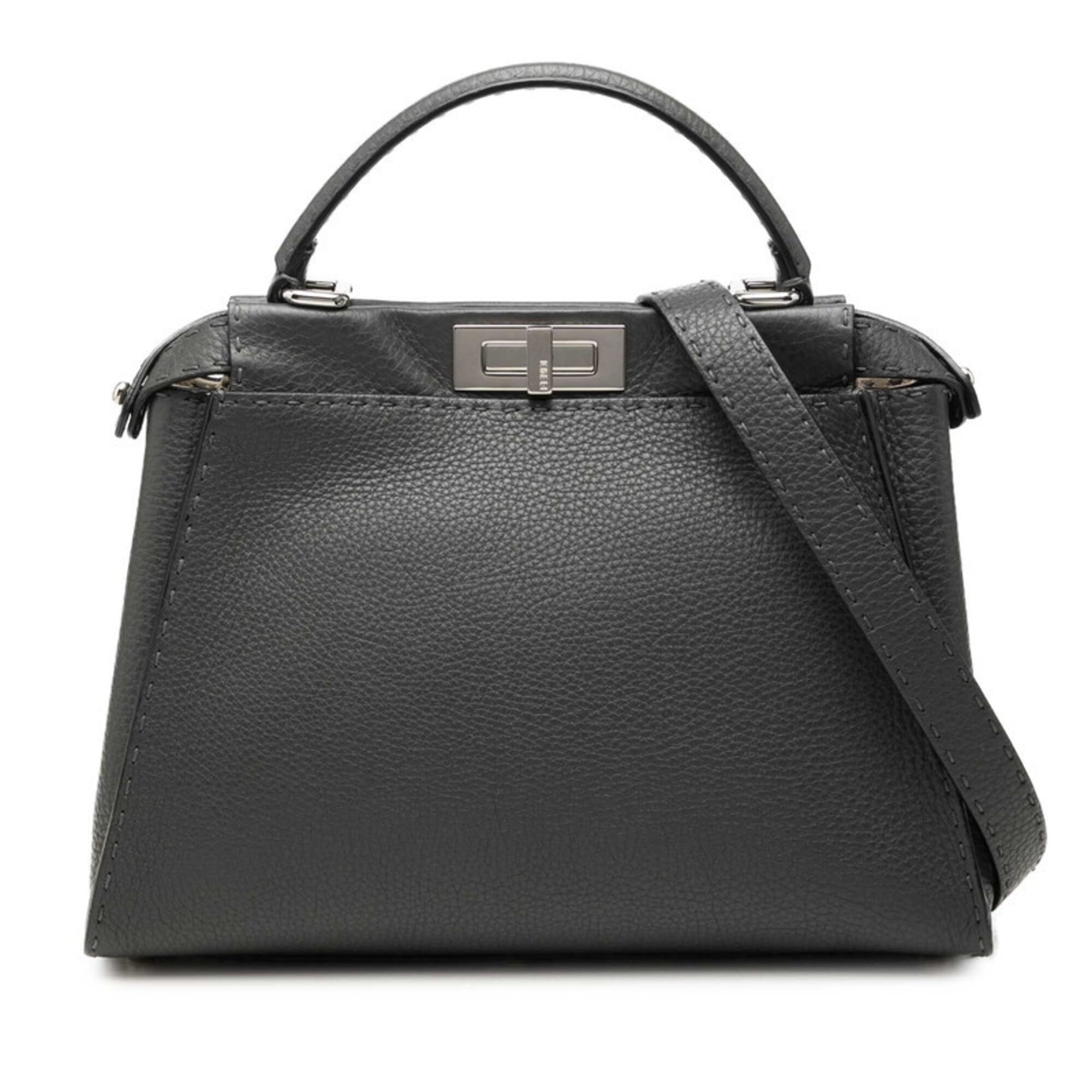 Fendi Selleria Gray Leather Handbag Shoulder Bag (Pre-Owned)