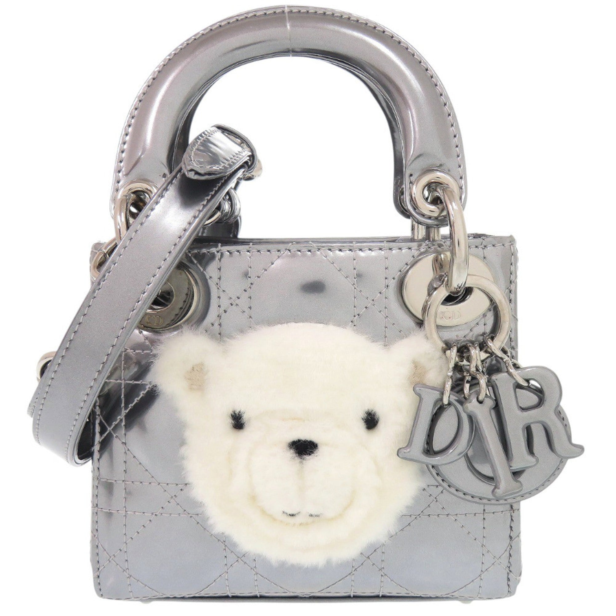 Christian Dior Silver Patent Leather Fur Handbag (Pre-Owned)