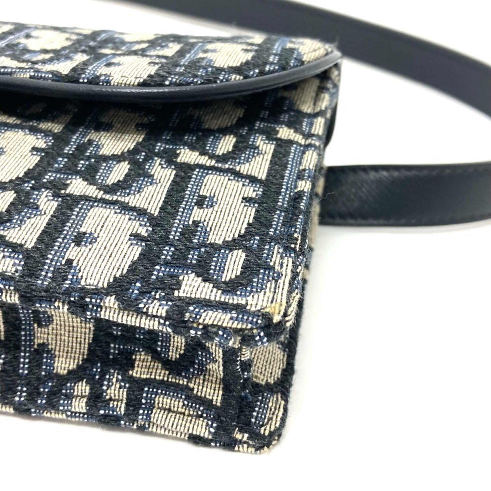 Christian Dior Navy Leather Canvas Fanny Pack Sling Bag (Pre-Owned)