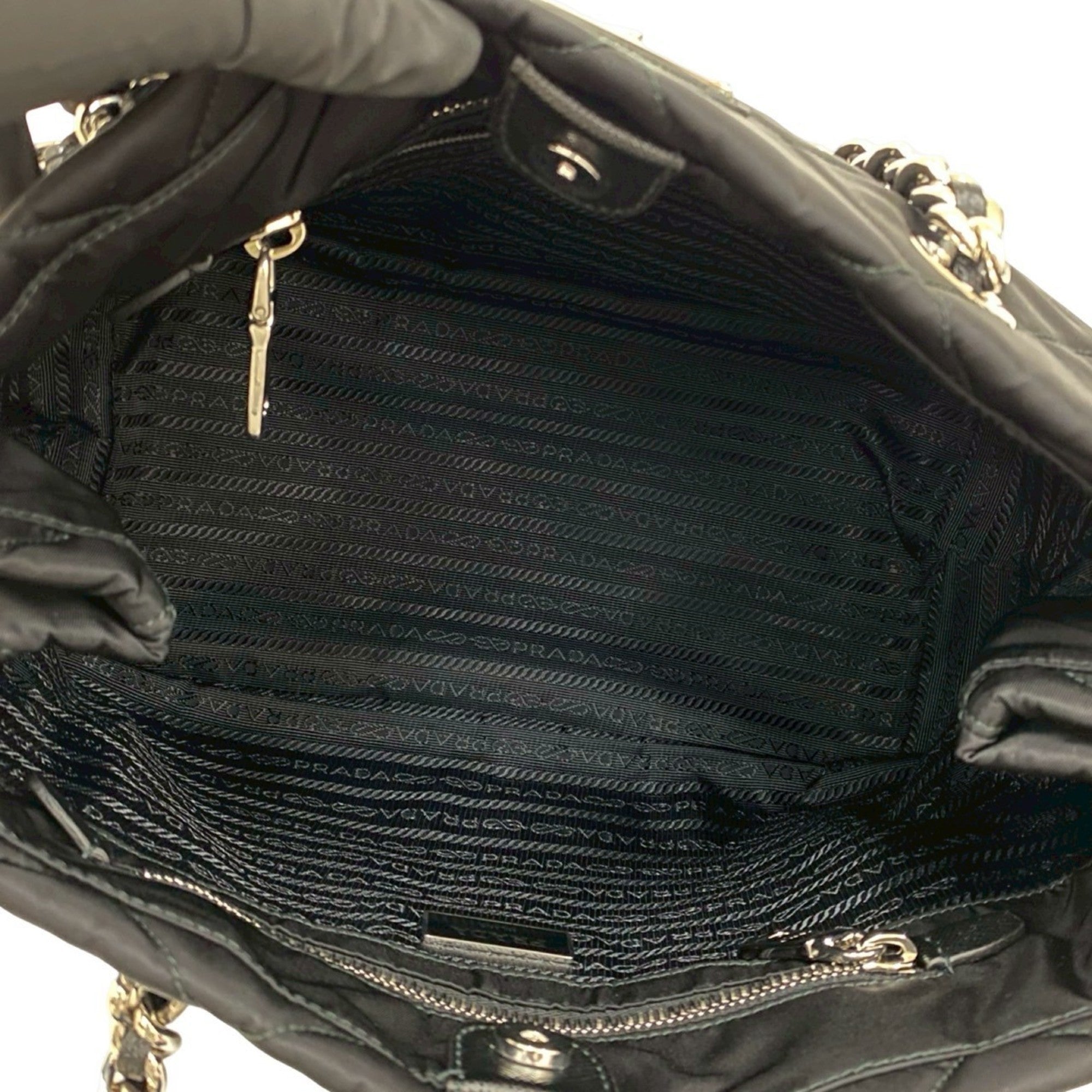 Prada Black Nylon Leather Shoulder Bag Tote Bag (Pre-Owned)