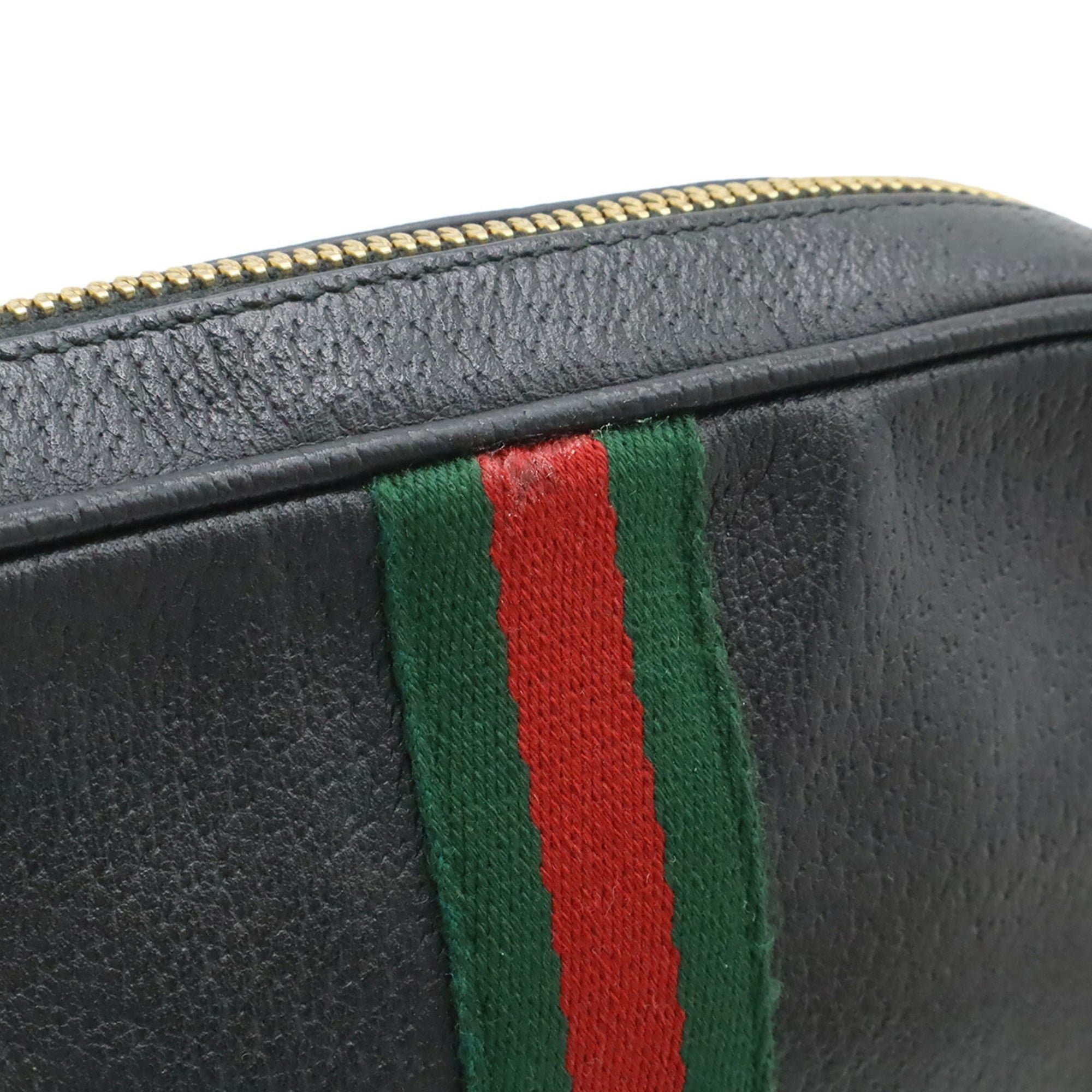 Gucci Black Green Red Color Leather Pochette Shoulder Bag (Pre-Owned)