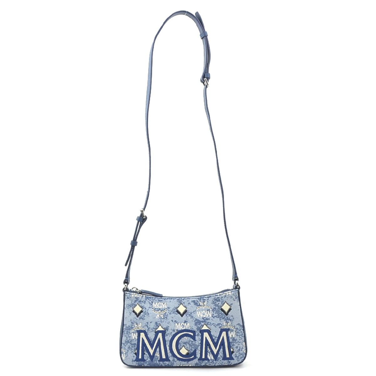 Mcm Blue Canvas Leather Shoulder Bag (Pre-Owned)