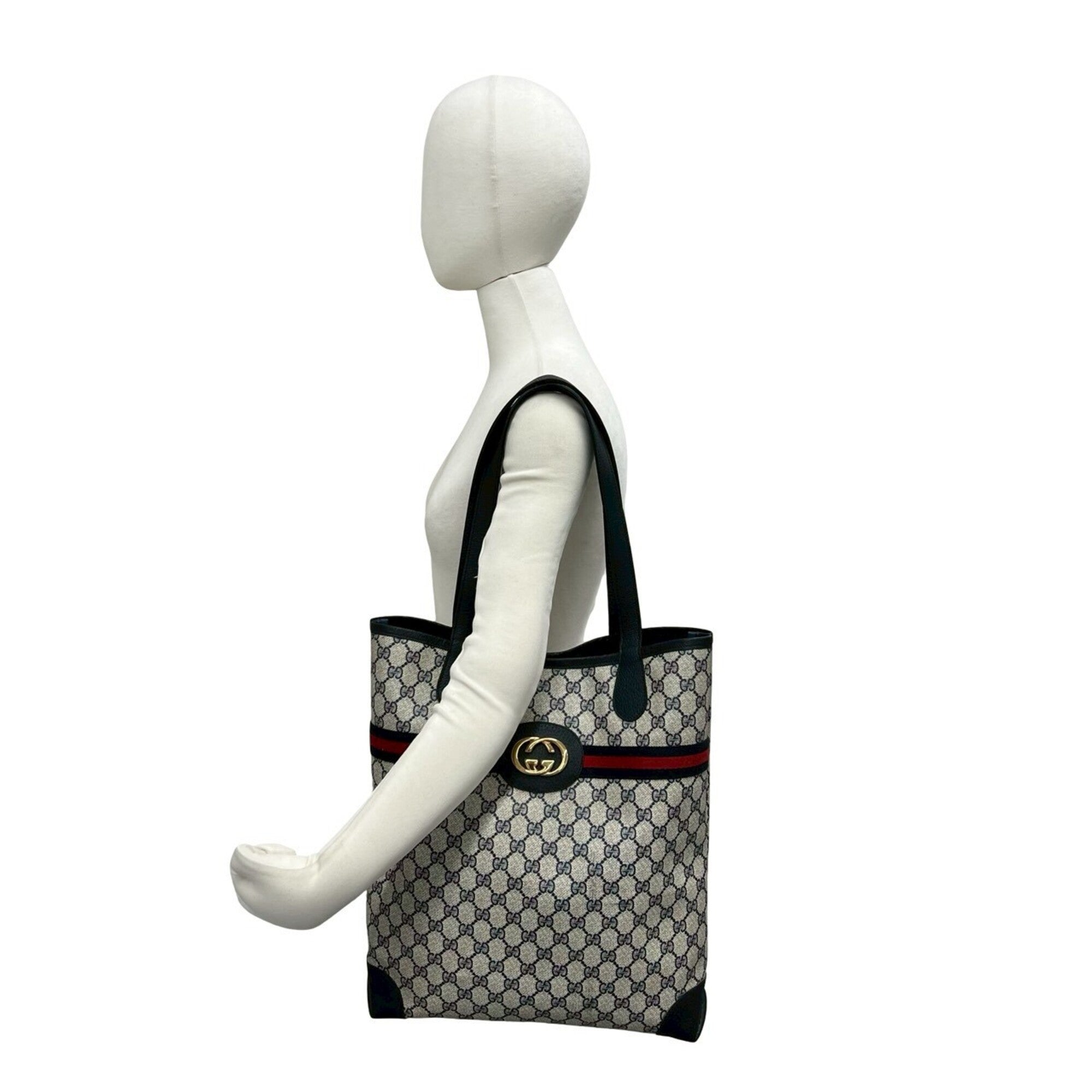 Gucci Navy Red Color Pvc Leather Handbag Tote Bag (Pre-Owned)