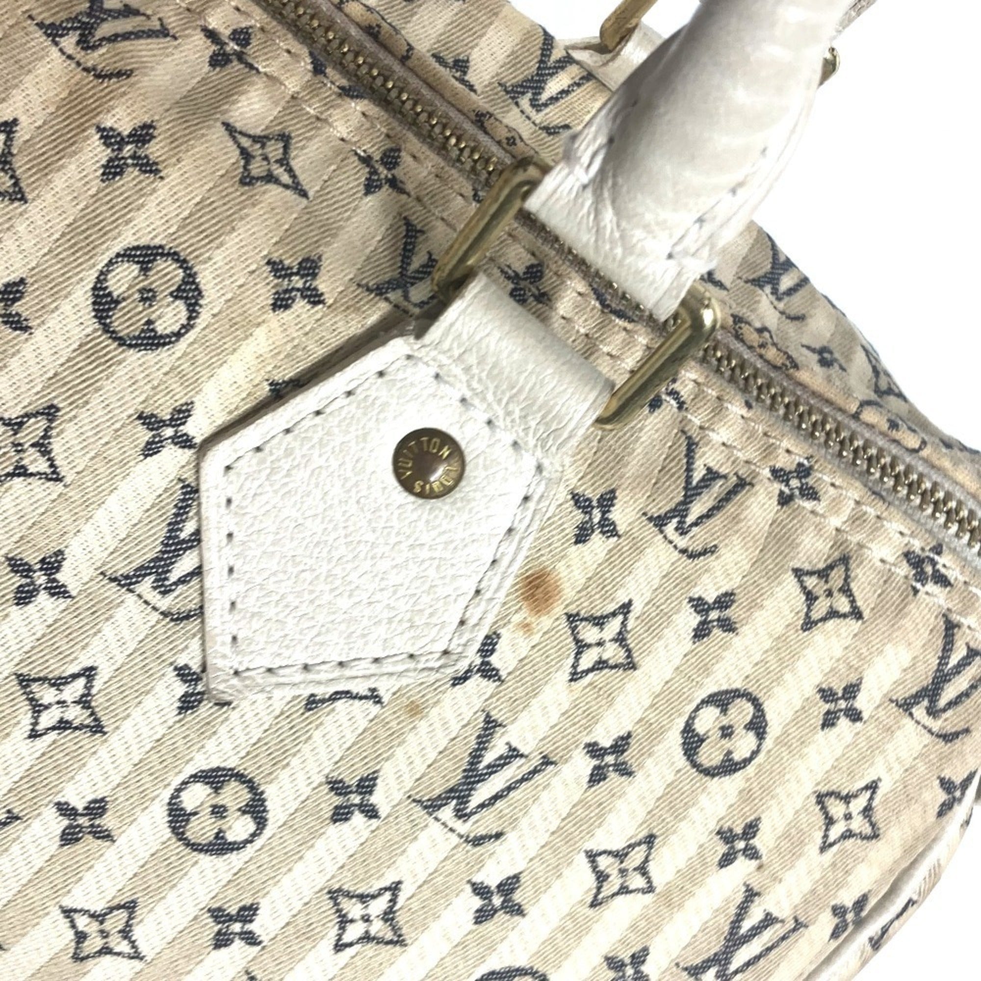 Louis Vuitton Monogram Mini Lin Navy White Monogram Mini Lin Boston Bag Handbag (Pre-Owned)