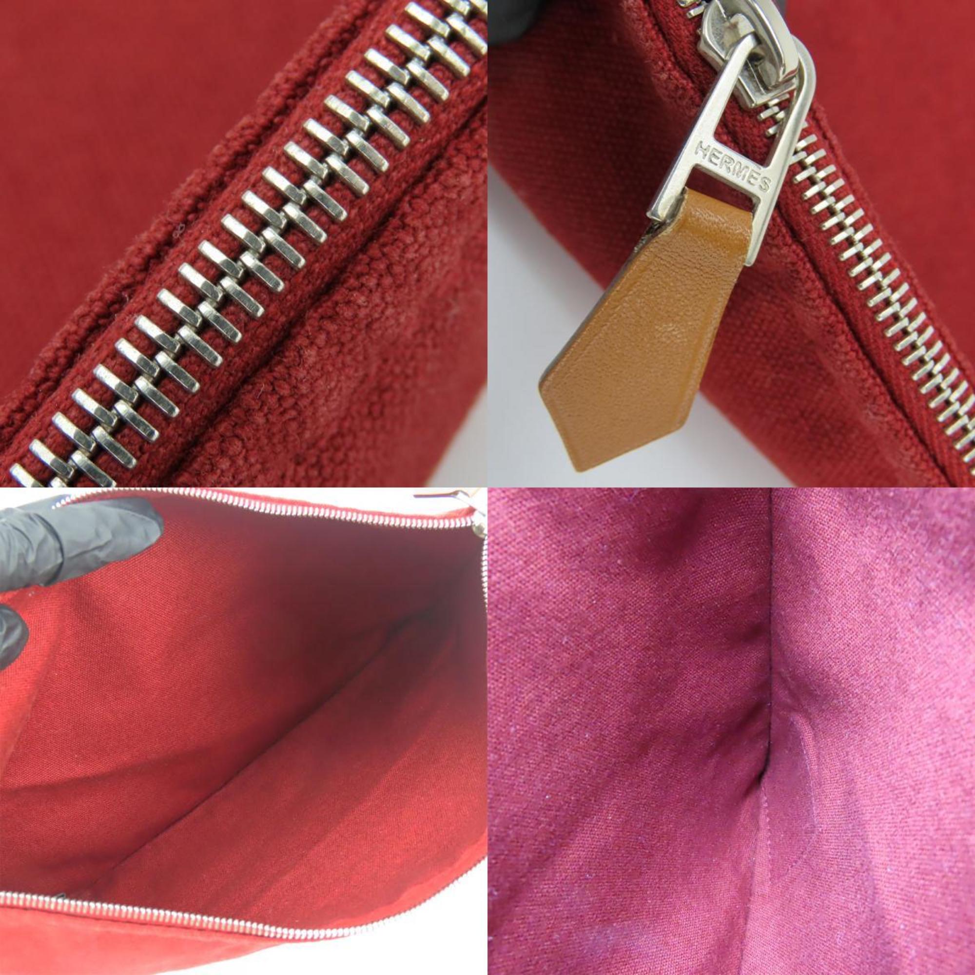 Hermes Bordeaux Cotton Leather Pouch (Pre-Owned)