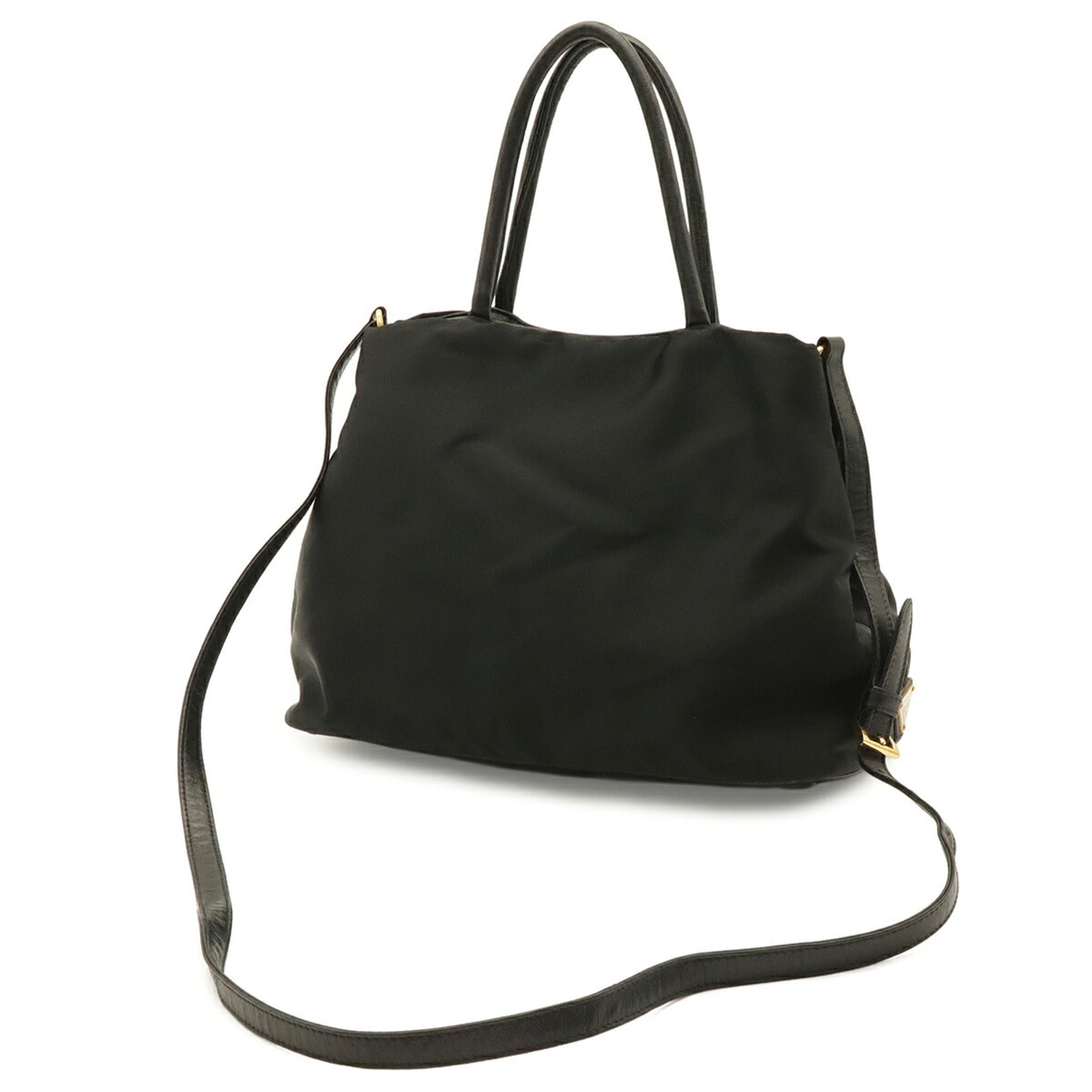 Prada Black Nero Nylon Leather Handbag Shoulder Bag (Pre-Owned)