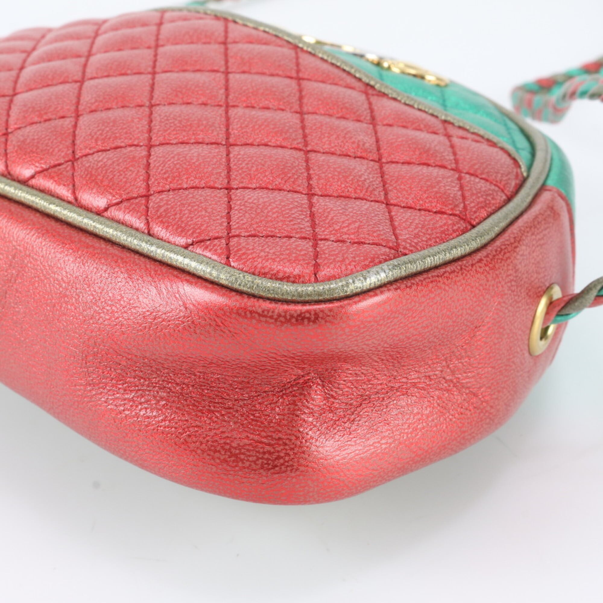Gucci Green Red Color Leather Shoulder Bag (Pre-Owned)