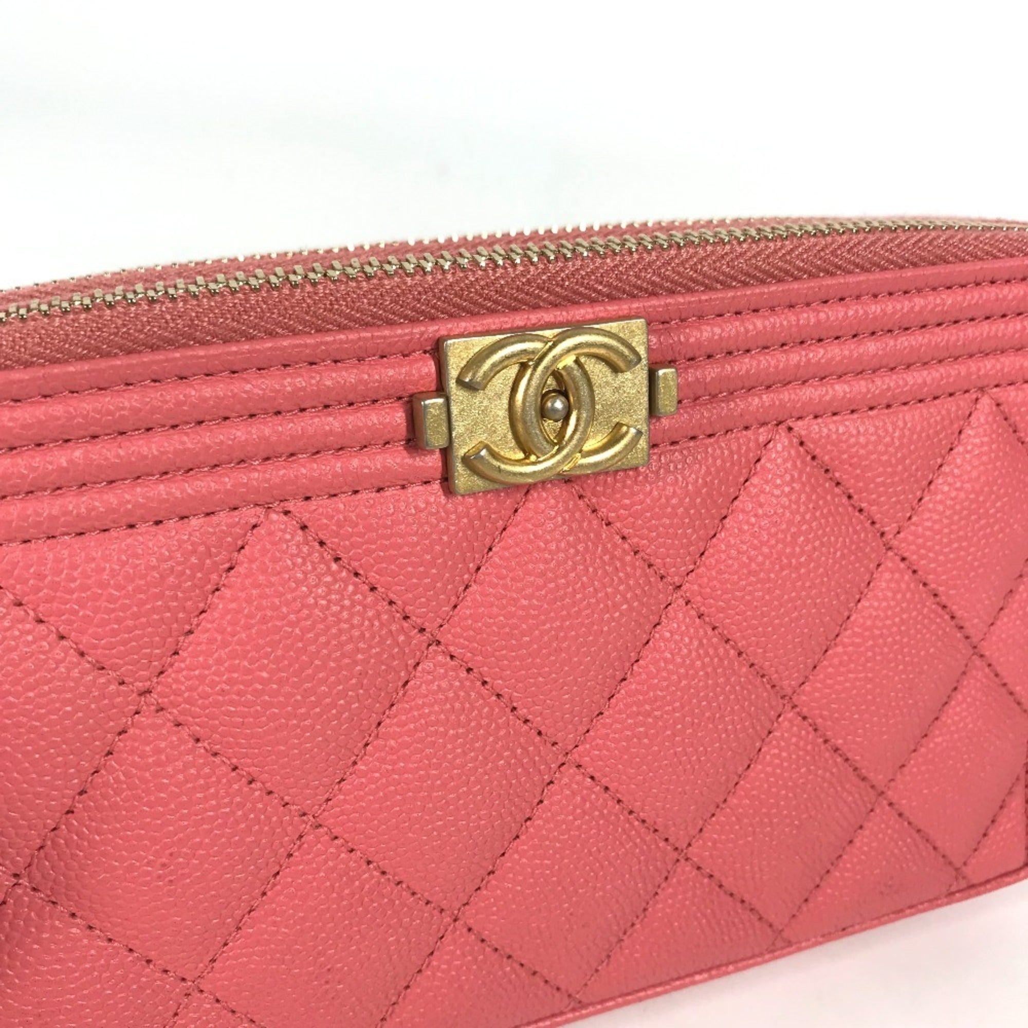Chanel Boy Chanel Pink Grained Calfskin Chain/Shoulder Wallet (Pre-Owned)