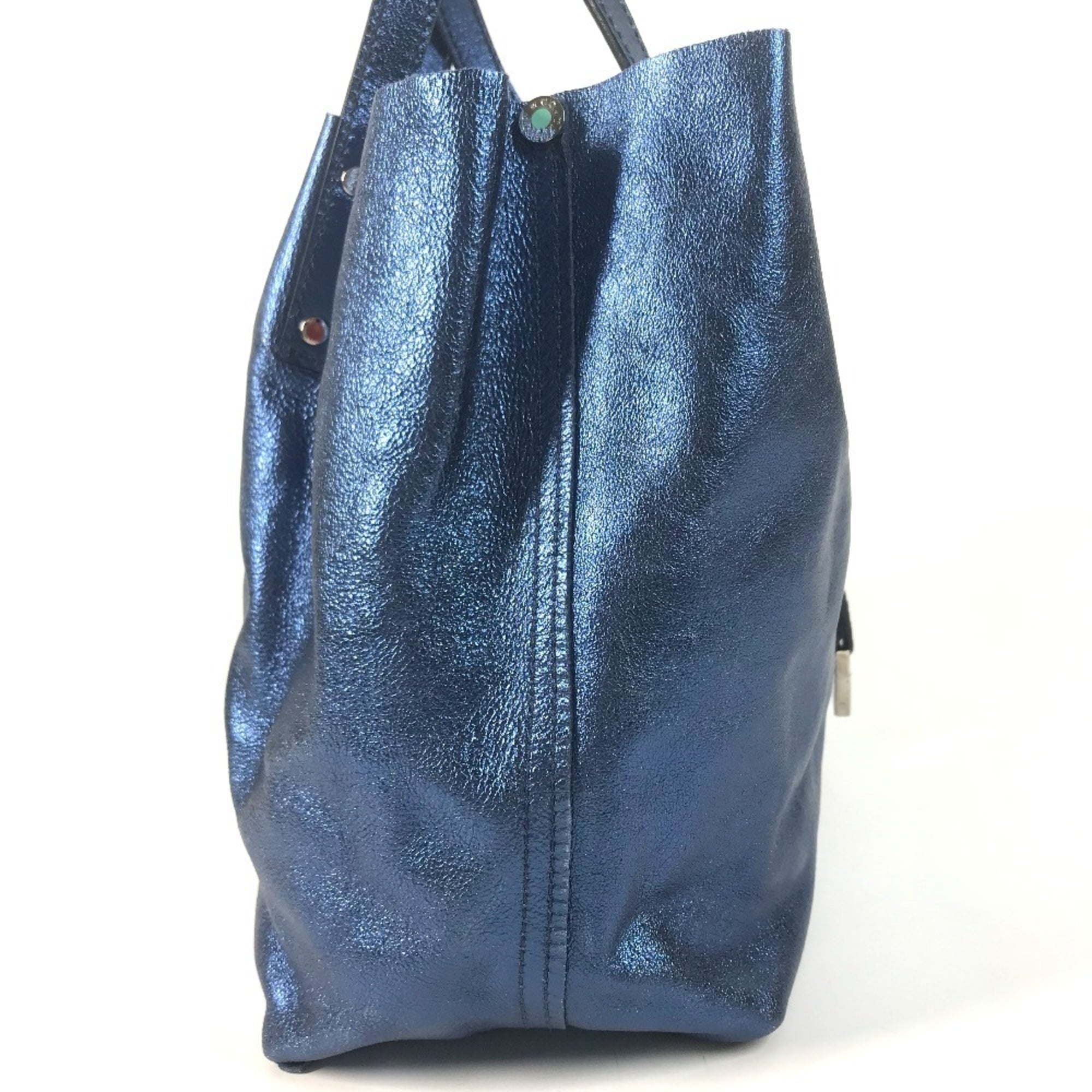 Tiffany Blue Metallic Leather Handbag Pouch Tote Bag (Pre-Owned)
