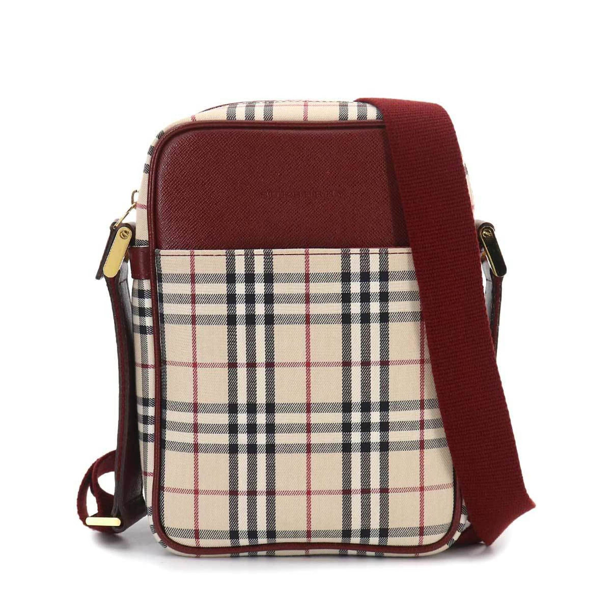 Burberry Beige Bordeaux Canvas Leather Shoulder Bag (Pre-Owned)