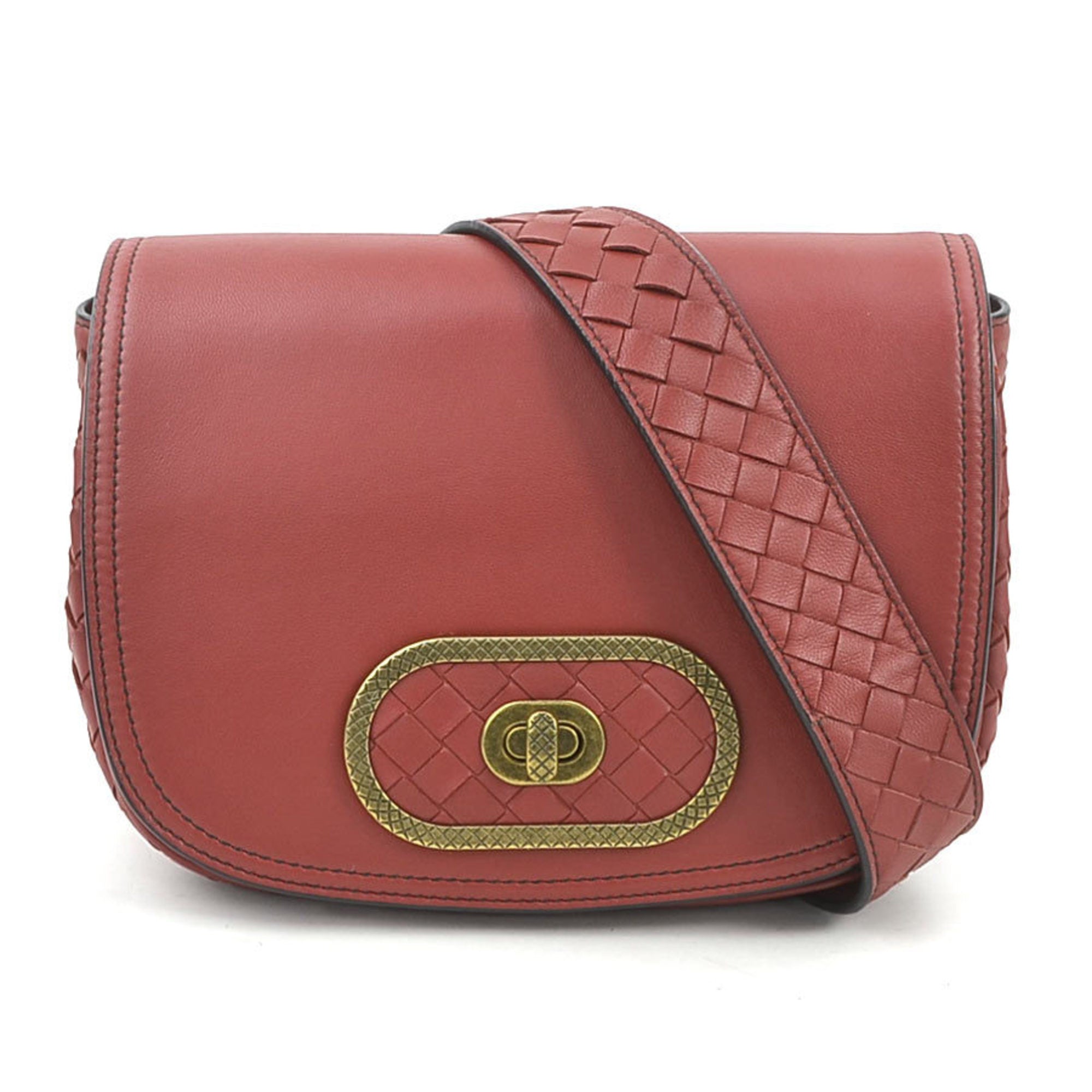 Bottega Veneta Red Color Intrecciato Shoulder Bag (Pre-Owned)