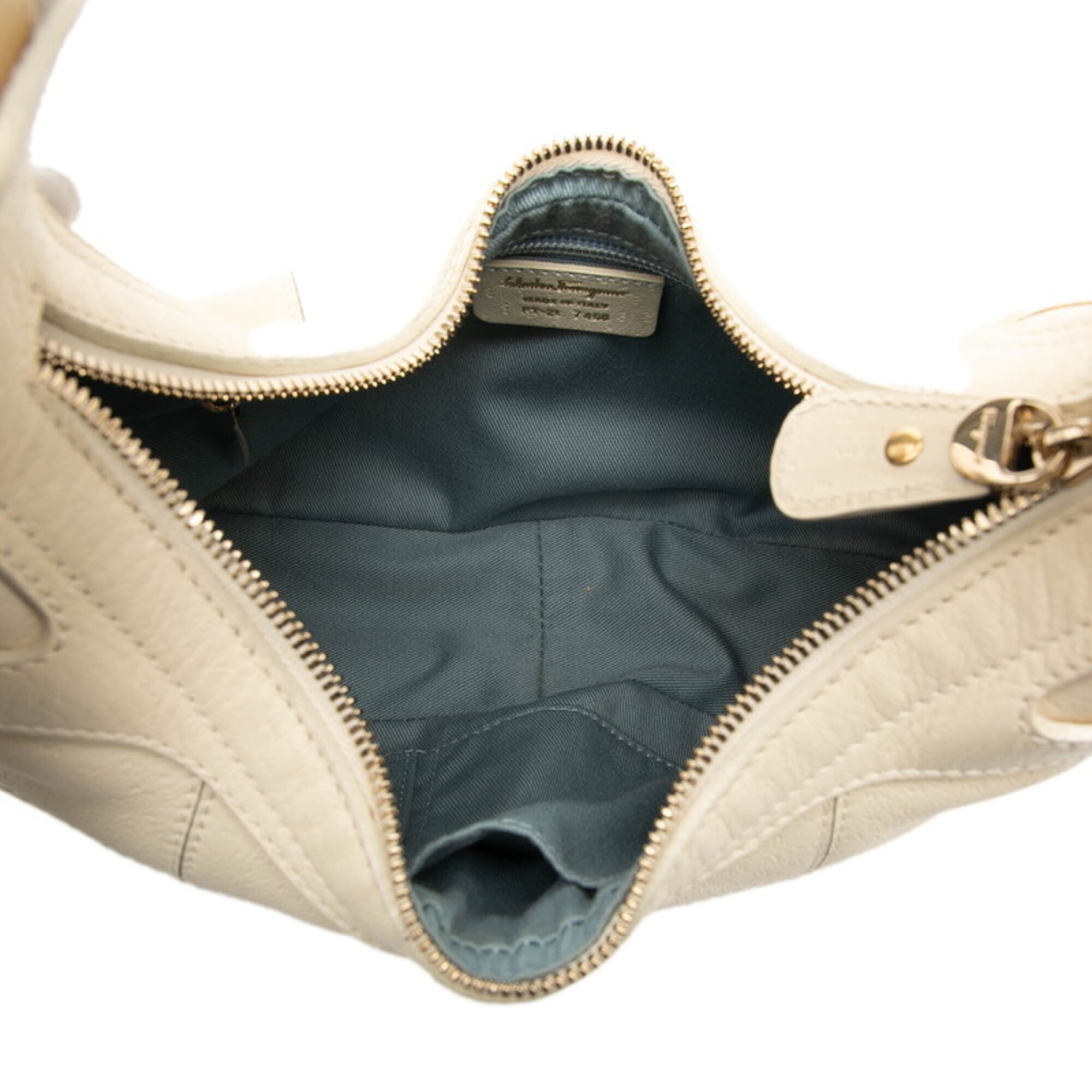 Salvatore Ferragamo Beige Cream Ivory Leather Handbag (Pre-Owned)
