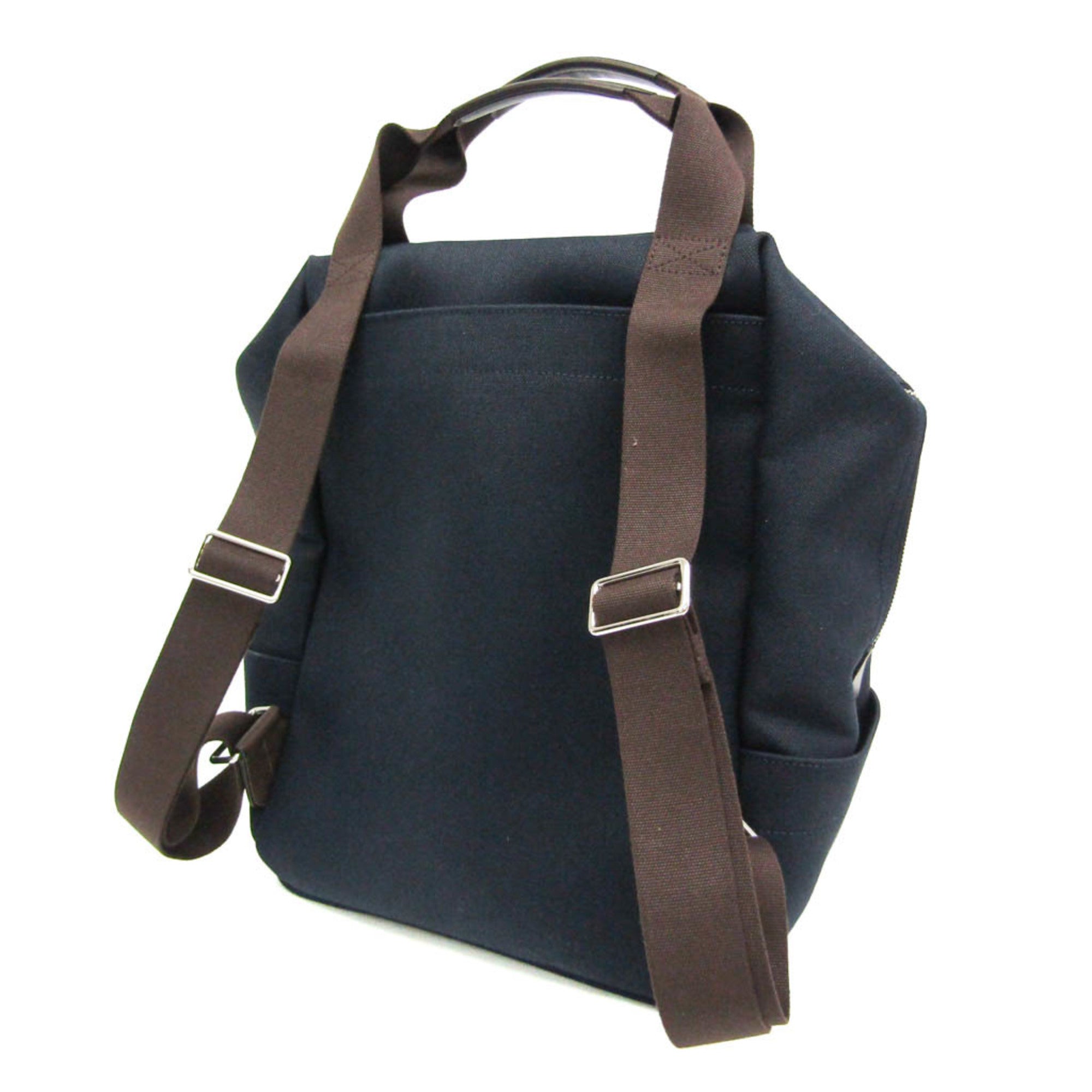 Hermes Navy Toile Chevron Leather Backpack (Pre-Owned)