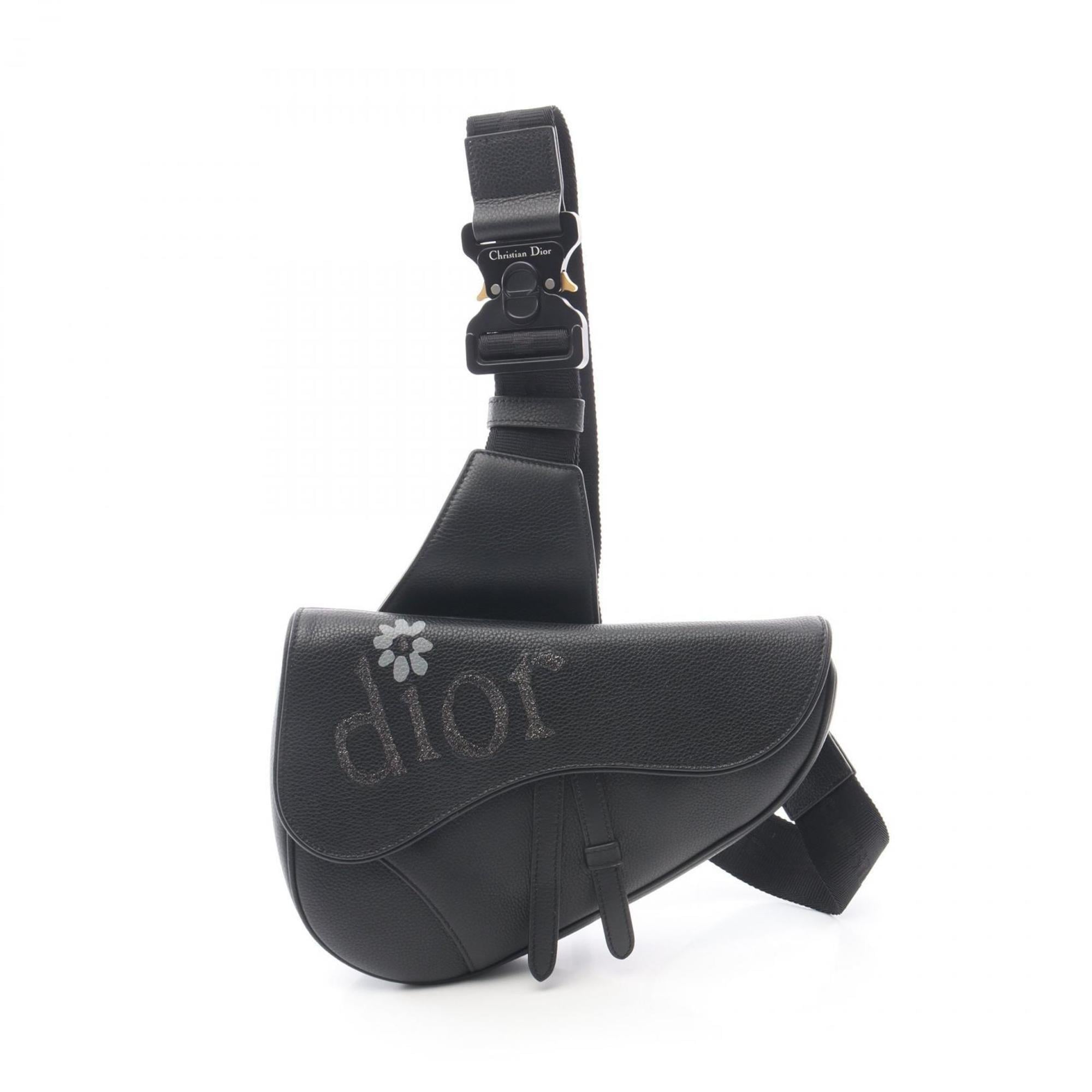 Christian Dior Black Leather Fanny Pack Handbag Saddle Bag (Pre-Owned)