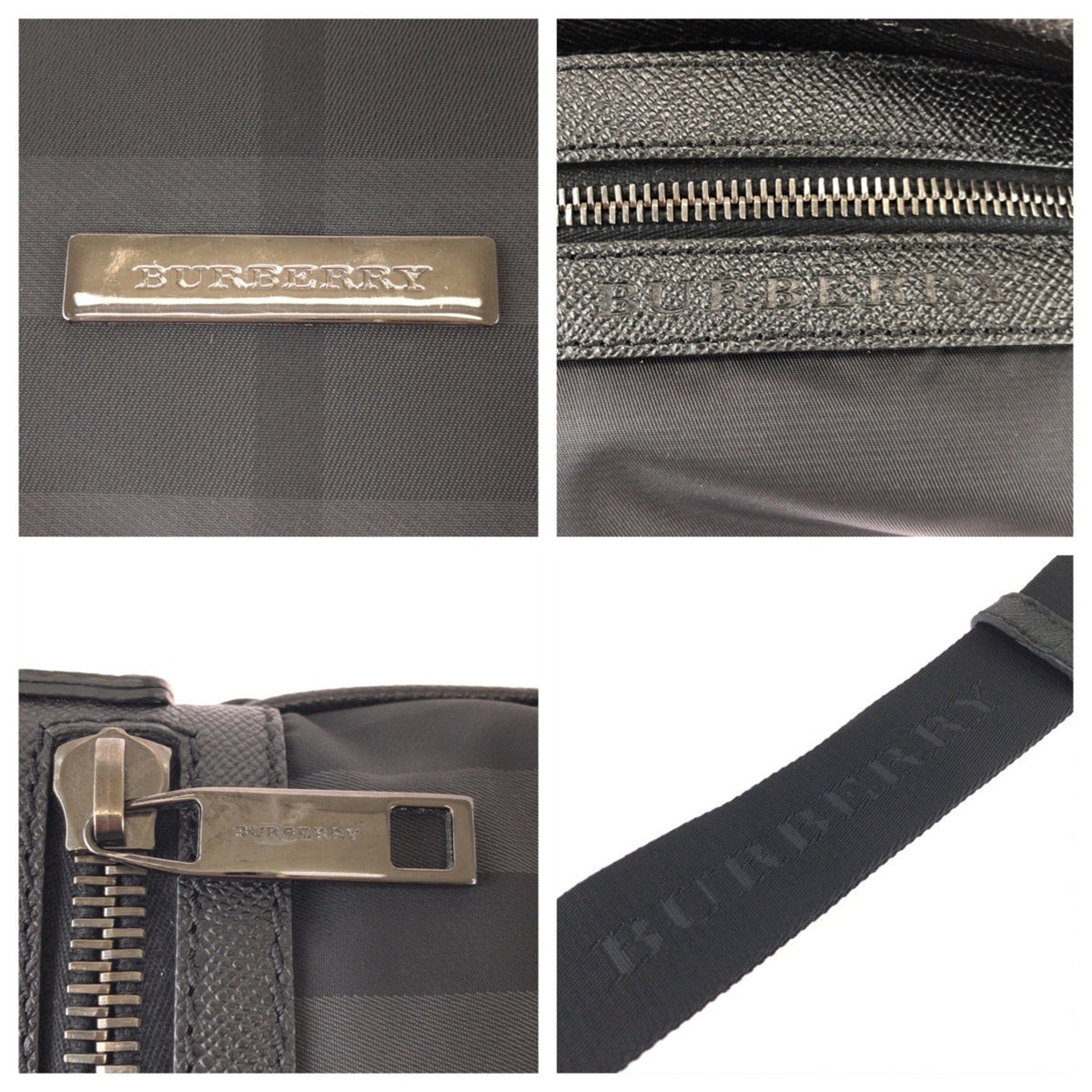 Burberry Black Gray Nylon Leather Messenger Bag Shoulder Bag (Pre-Owned)
