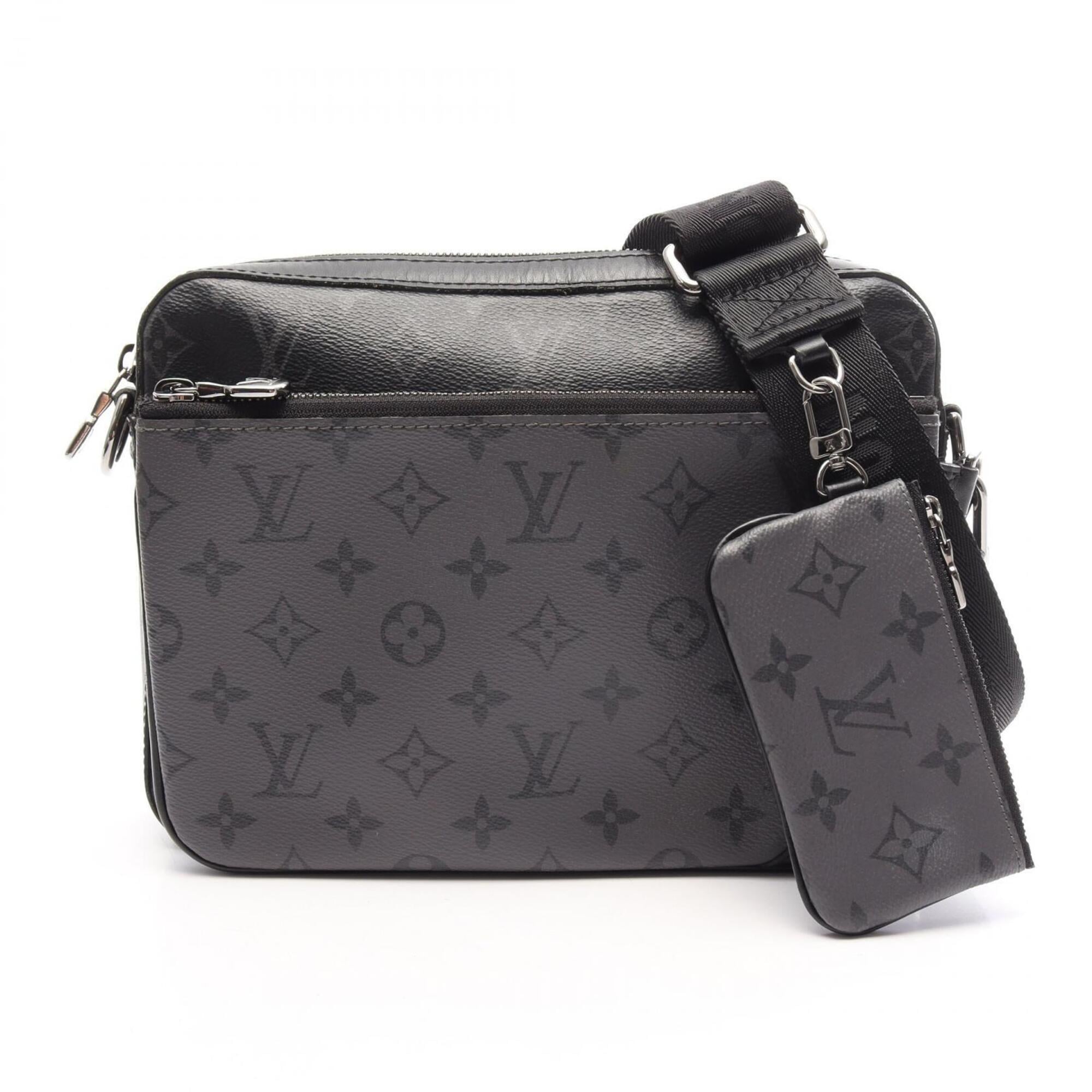 Louis Vuitton Black Gray Coated Canvas Leather Handbag Shoulder Bag (Pre-Owned)