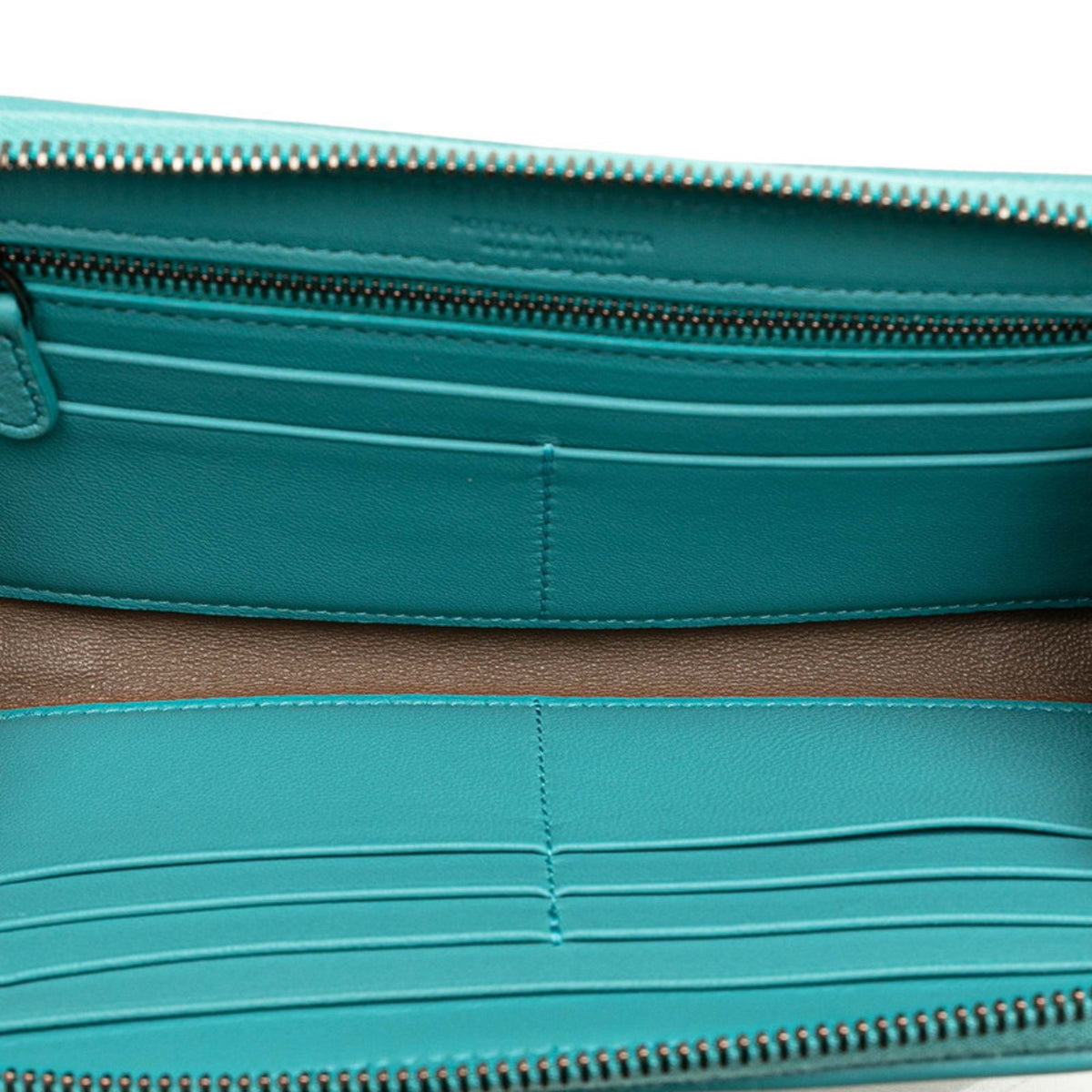 Bottega Veneta Green Light Blue Leather Long Wallet (Bi-Fold) (Pre-Owned)