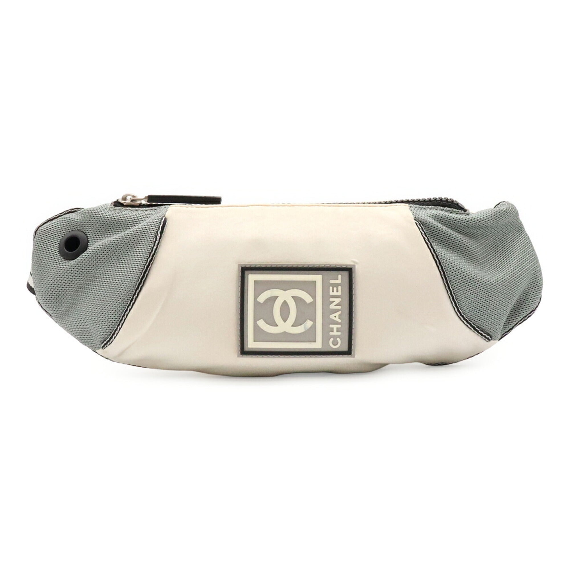 Chanel Gray Ivory Nylon Pouch Sling Bag (Pre-Owned)