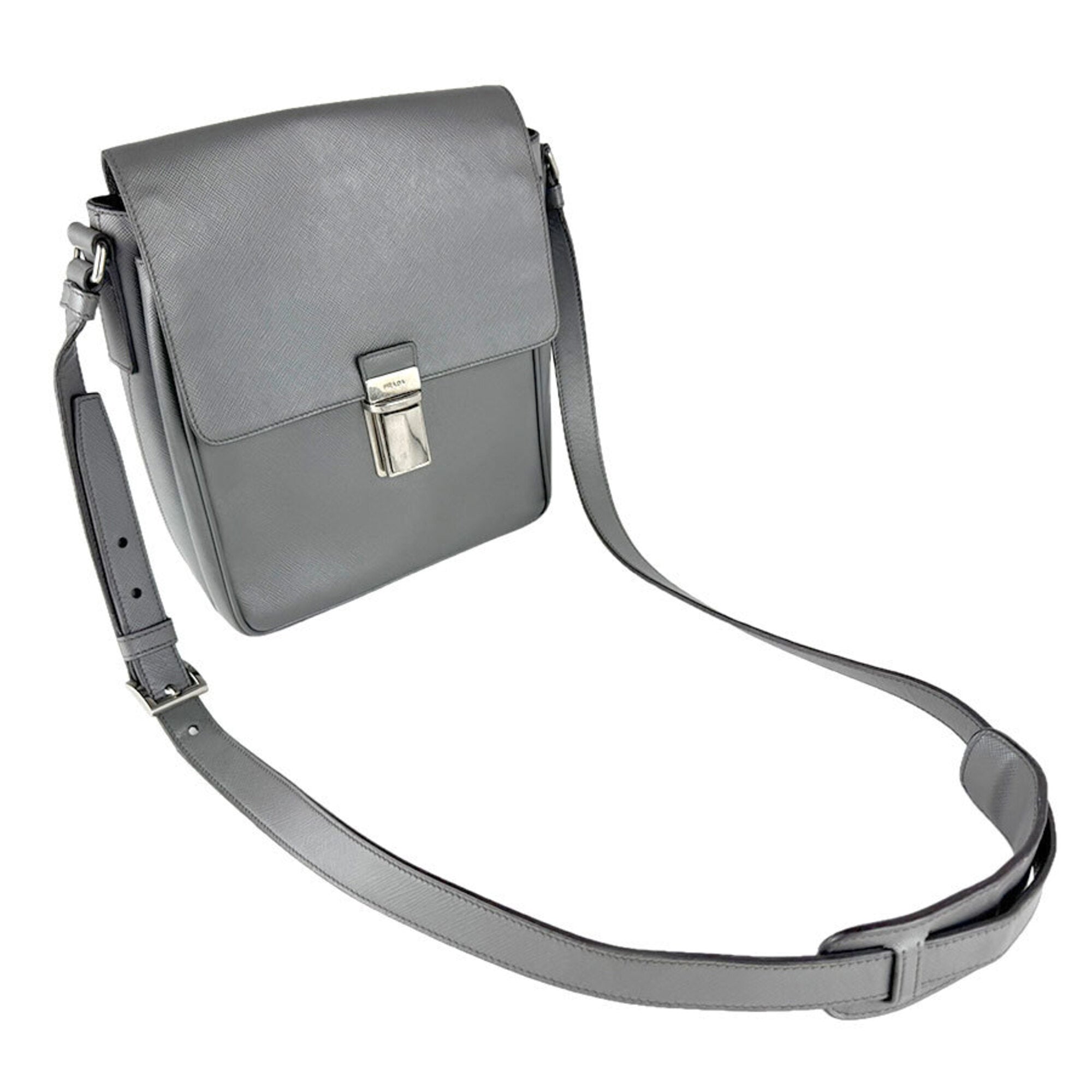 Prada Gray Leather Shoulder Bag (Pre-Owned)