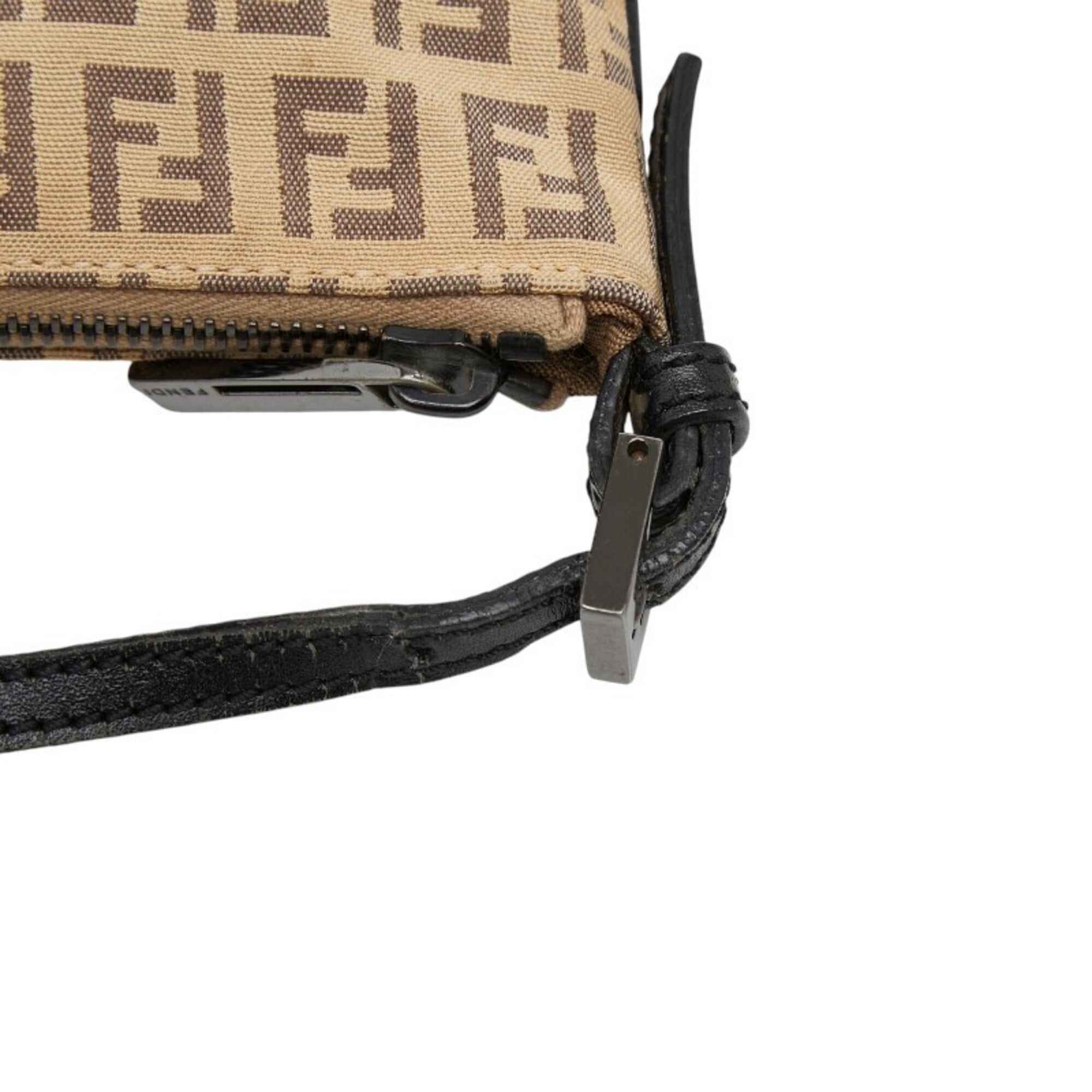 Fendi Zucchino Beige Canvas Leather Shoulder Bag (Pre-Owned)