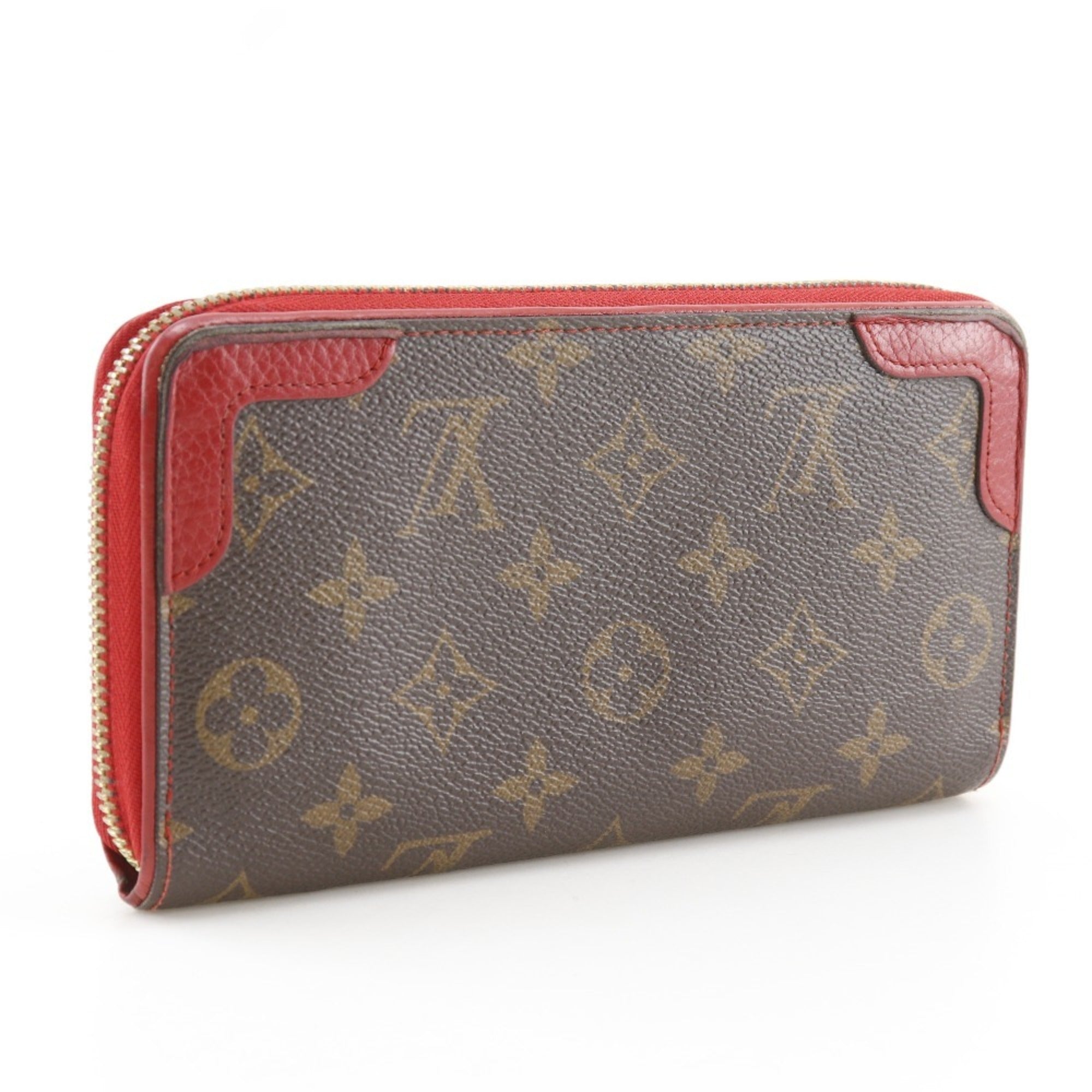 Louis Vuitton Brown Cerise Red Color Monogram Canvas Long Wallet (Bi-Fold) (Pre-Owned)