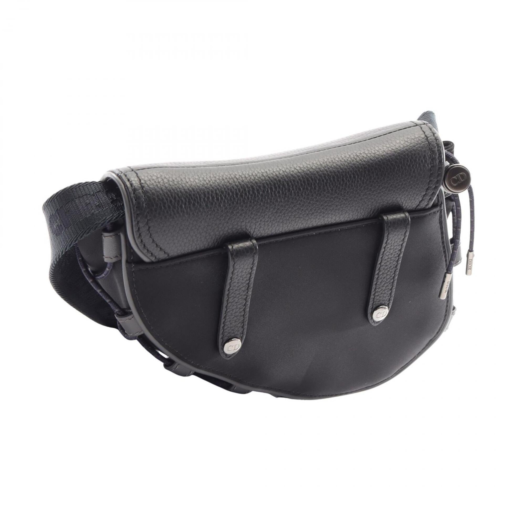 Christian Dior Black Nylon Leather Saddle Bag Shoulder Bag (Pre-Owned)