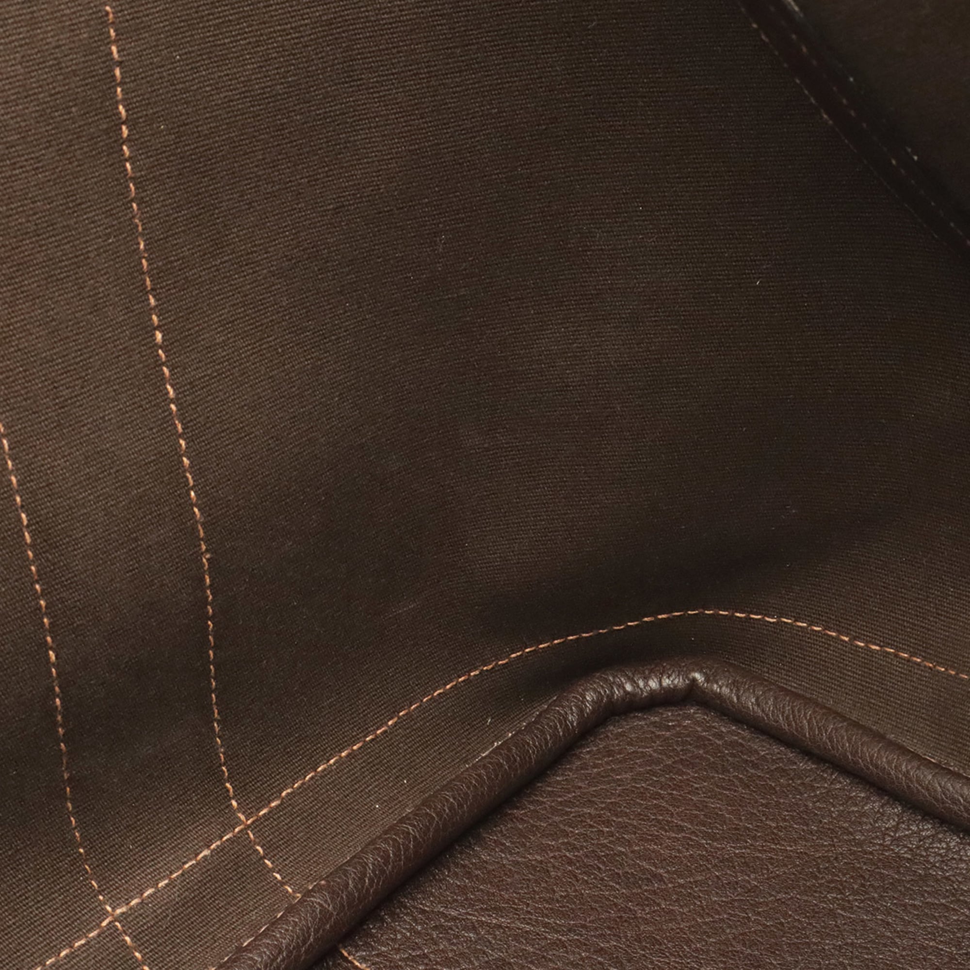 Hermes Dark Brown Toile Officier Leather Handbag Shoulder Bag Tote Bag (Pre-Owned)