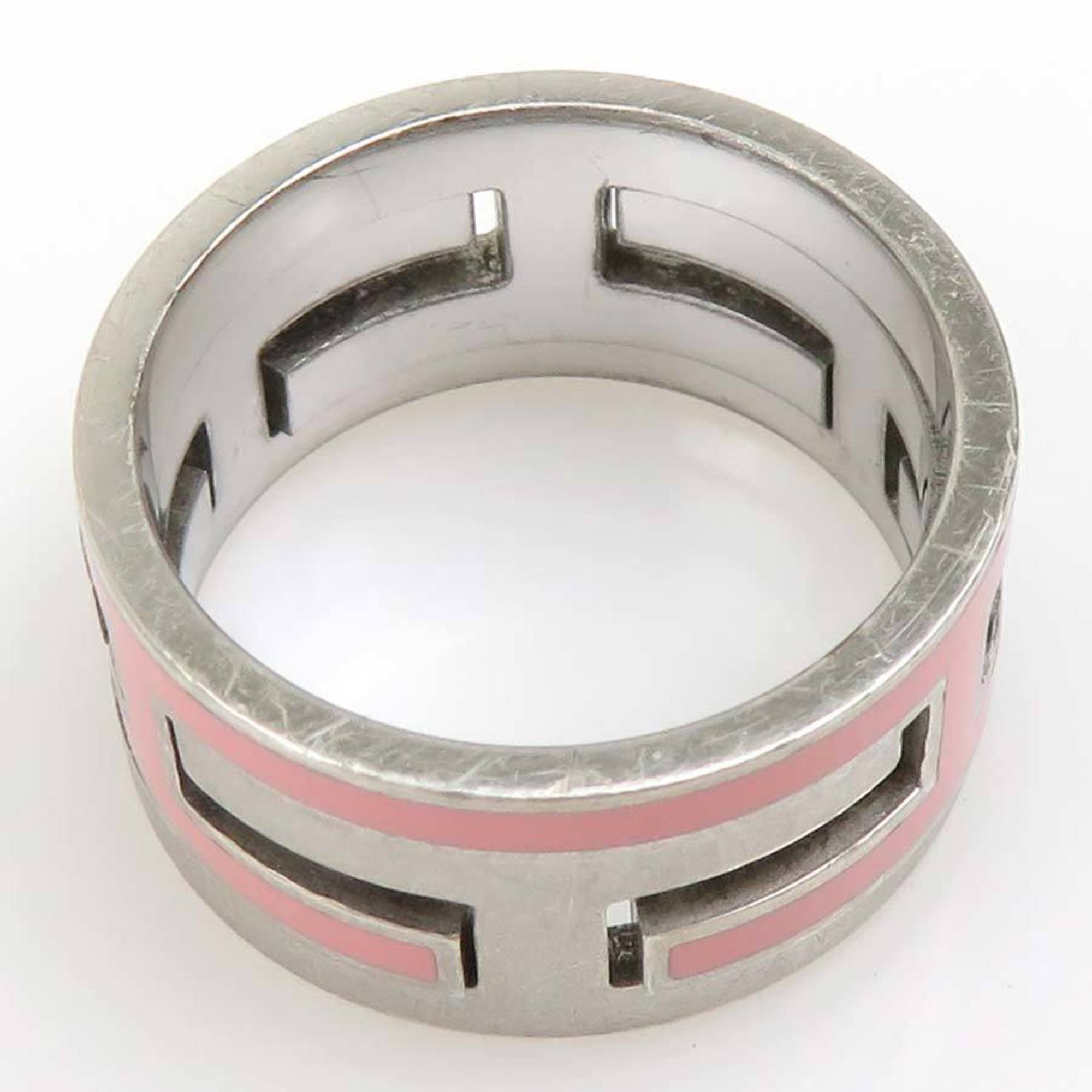 Hermes Silver Pink Enamel Silver 925 Band Ring (Pre-Owned)