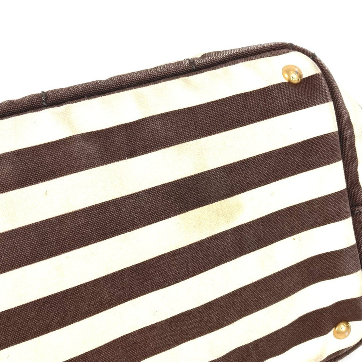 Prada Brown White Canvas Handbag Tote Bag (Pre-Owned)