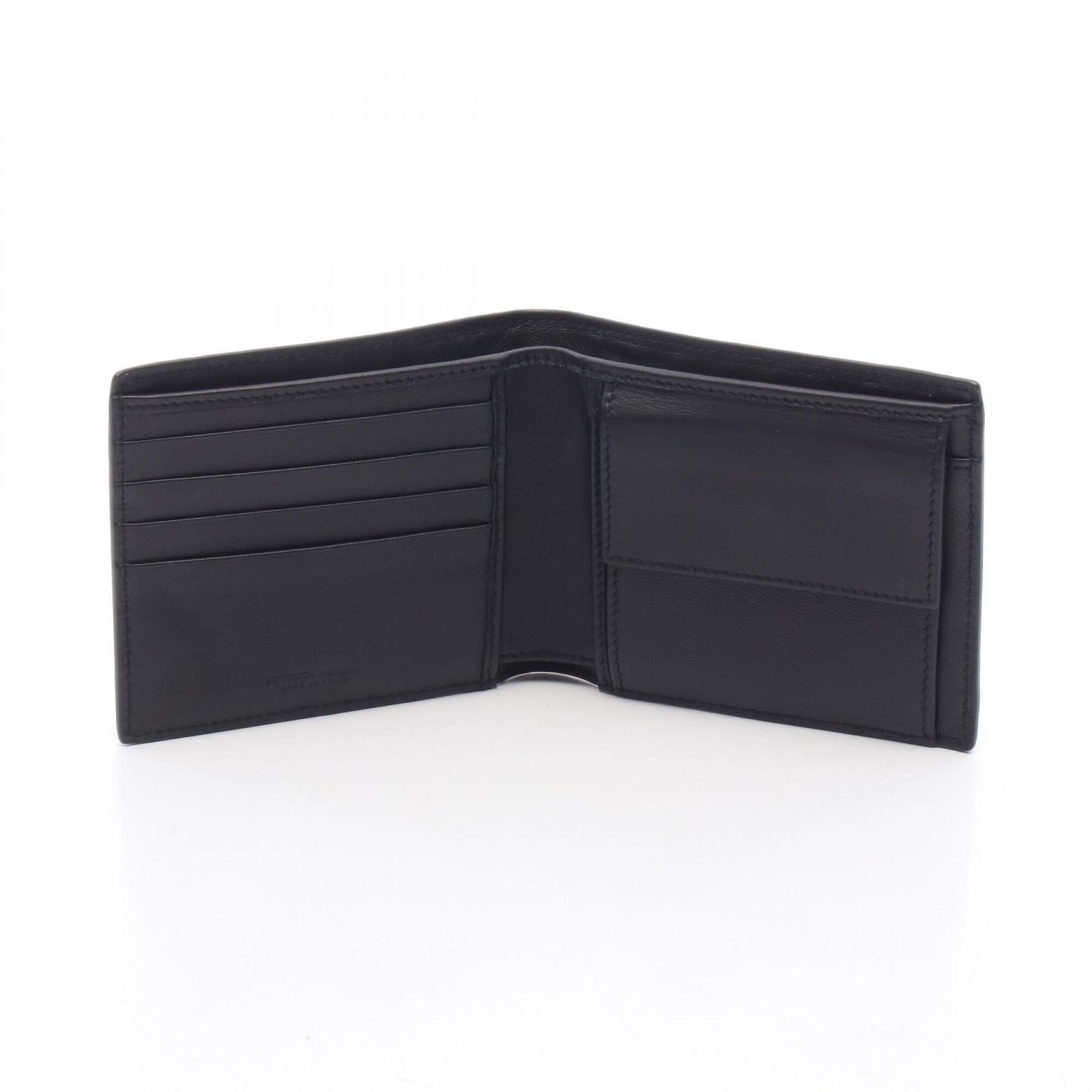 Bottega Veneta Black Gray Intrecciato Wallet (Bi-Fold) (Pre-Owned)