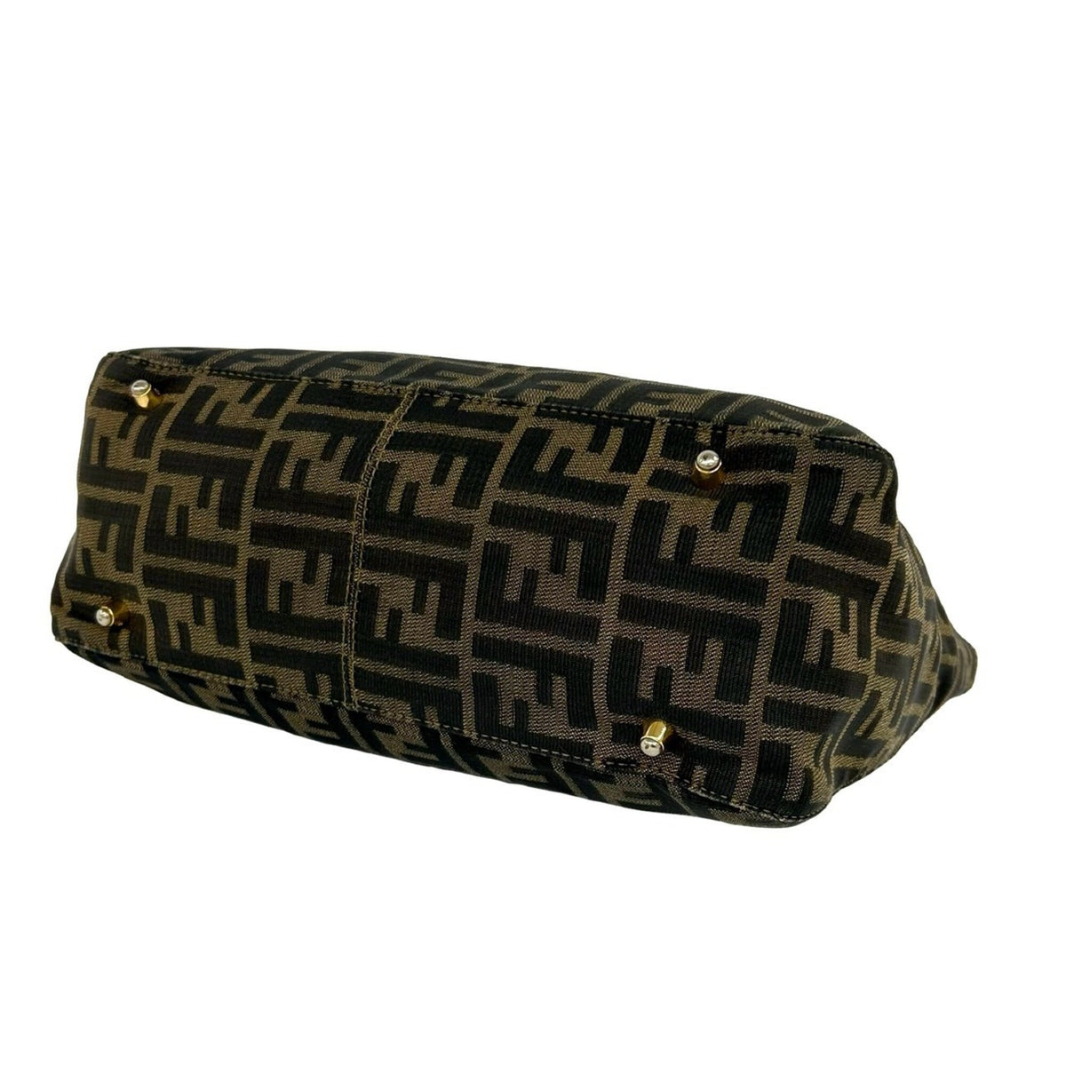 Fendi Black Brown Canvas Leather Handbag Tote Bag (Pre-Owned)