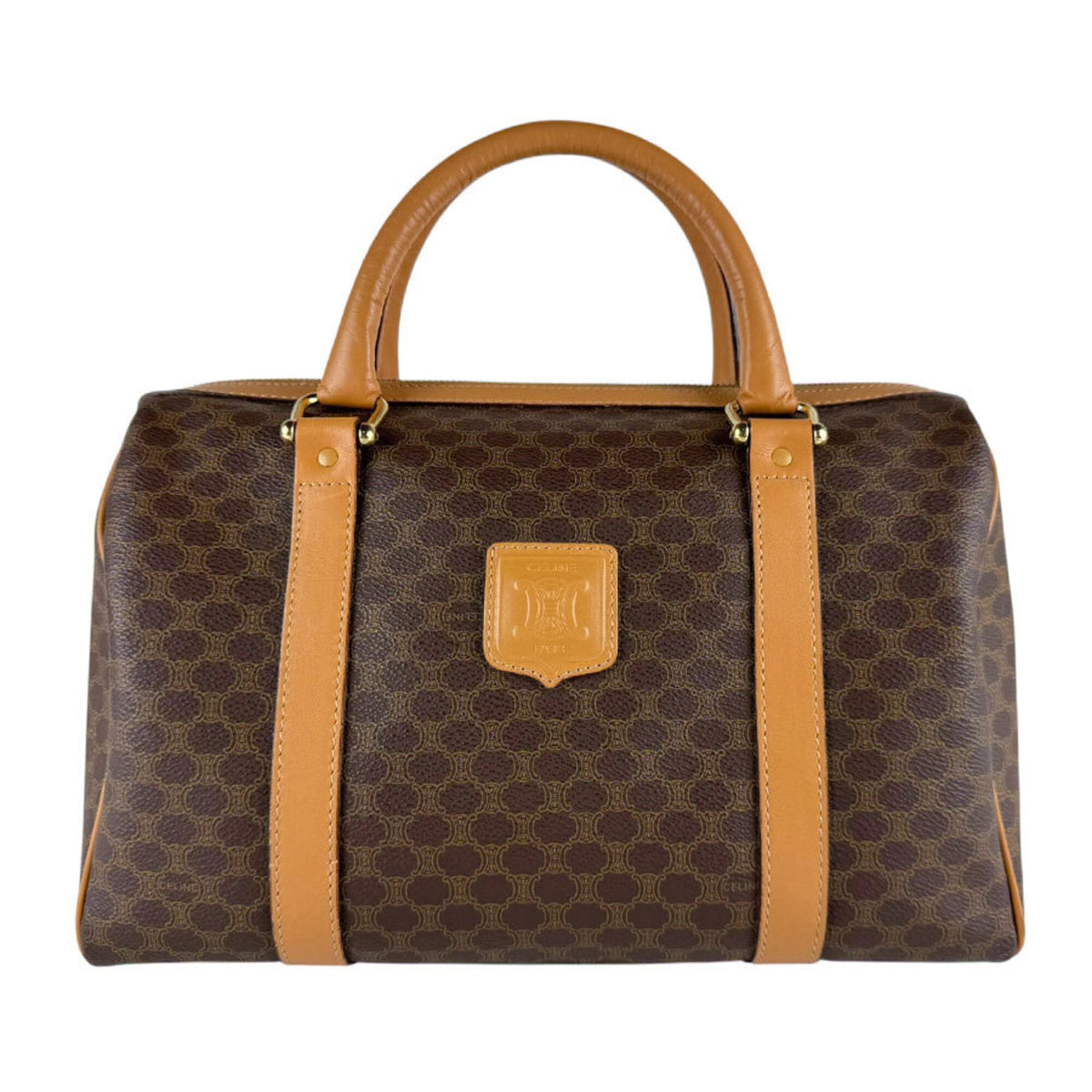 Celine Brown Coated Canvas Boston Bag Handbag (Pre-Owned)