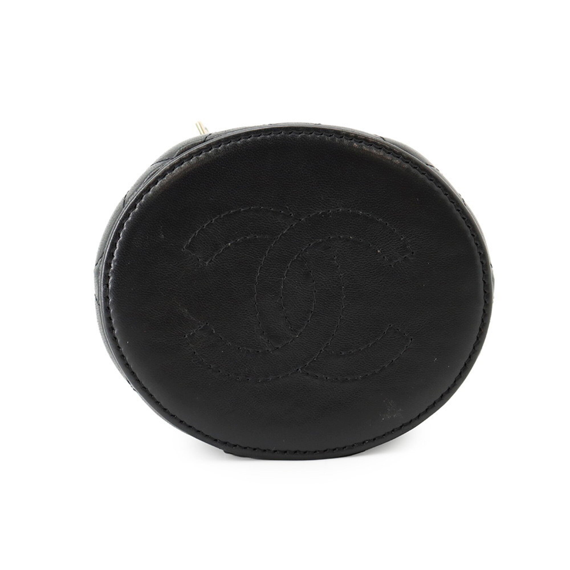 Chanel Matelasse Black Leather Handbag Vanity Bag (Pre-Owned)