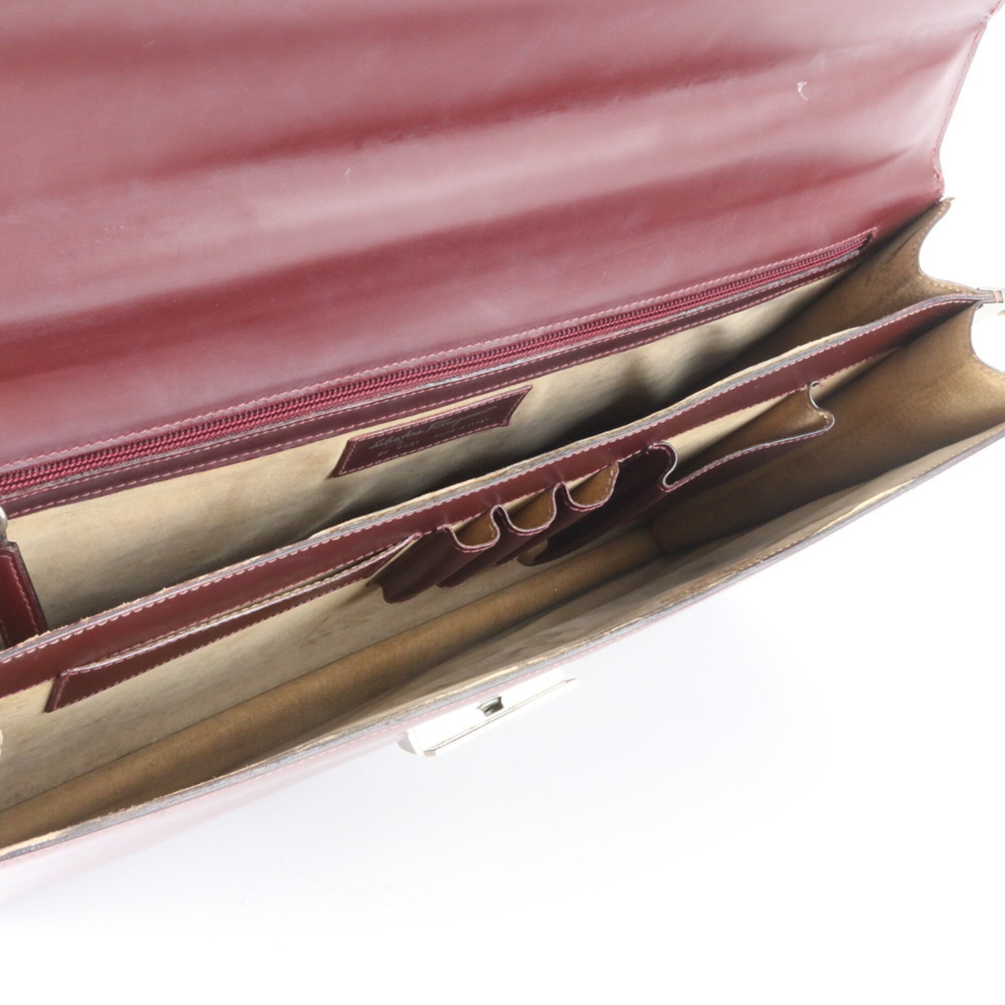 Salvatore Ferragamo Red Color Wine Leather Briefcase Tote Bag (Pre-Owned)