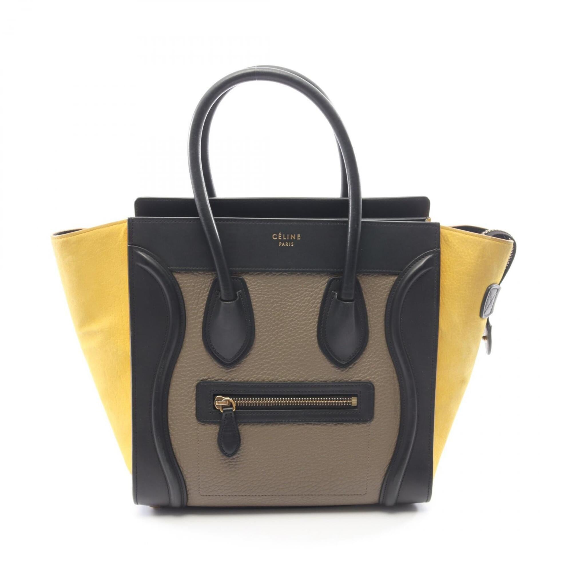 Celine Black Gray Yellow Leather Suede Handbag Tote Bag (Pre-Owned)