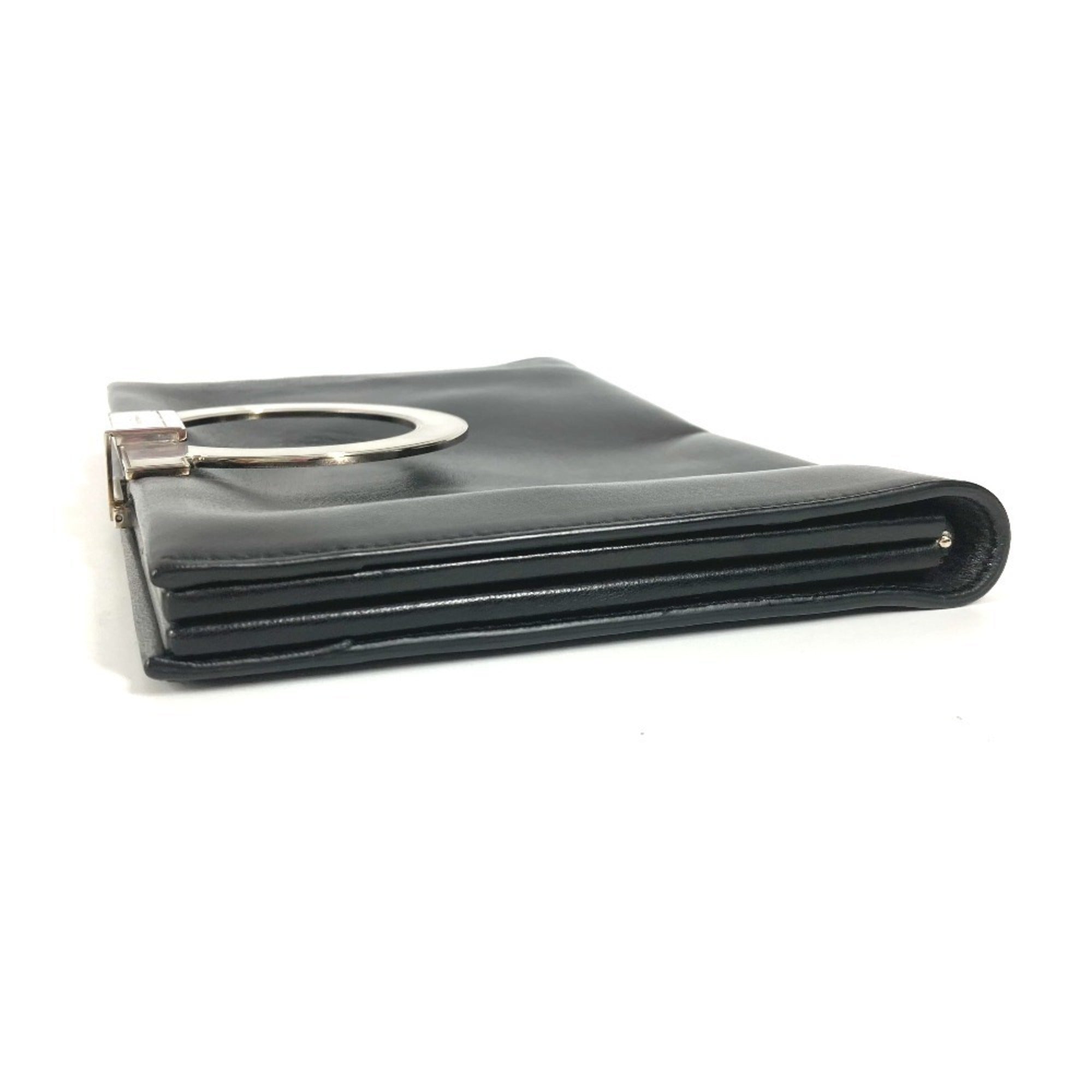 Salvatore Ferragamo Gancini Black Leather Clutch Bag (Pre-Owned)