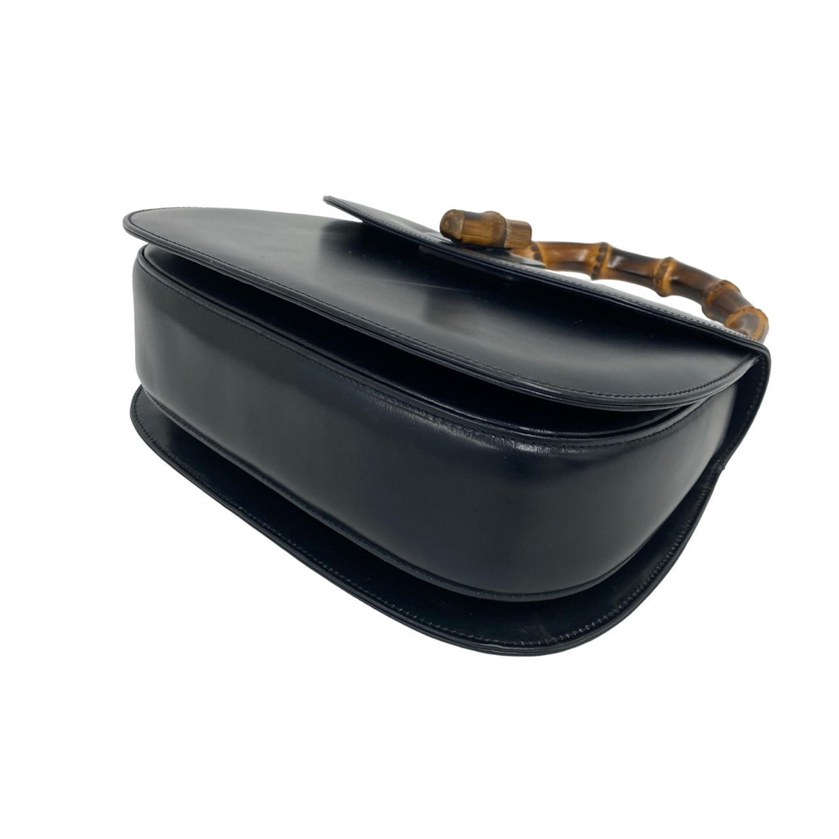 Gucci Navy Leather Bamboo Handbag Shoulder Bag (Pre-Owned)