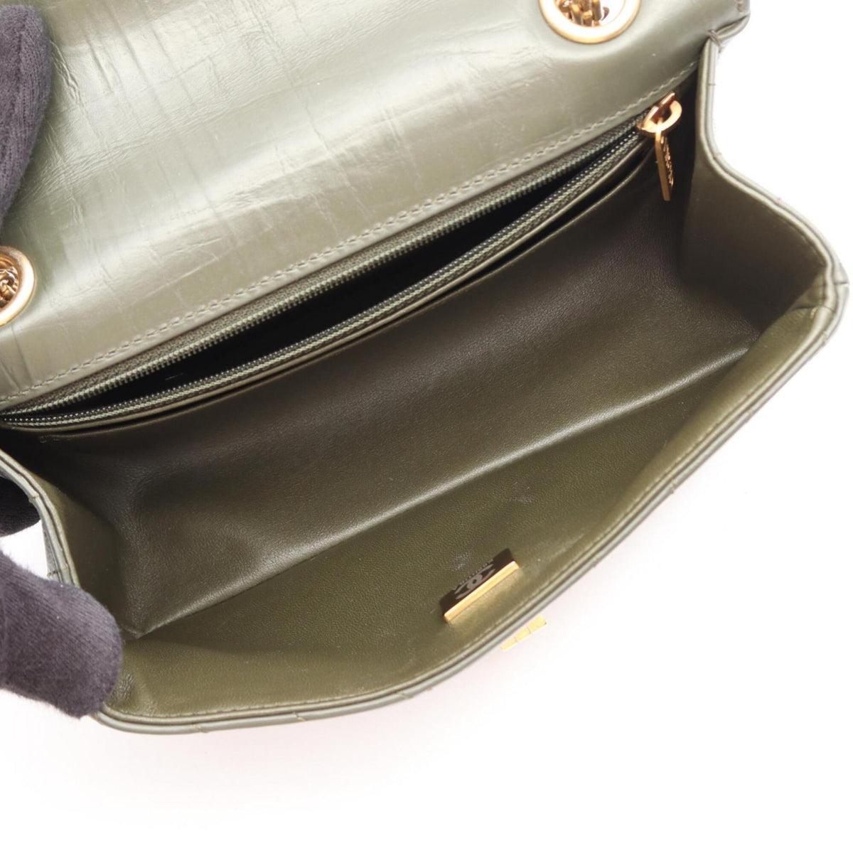 Chanel Khaki Leather Handbag Shoulder Bag (Pre-Owned)