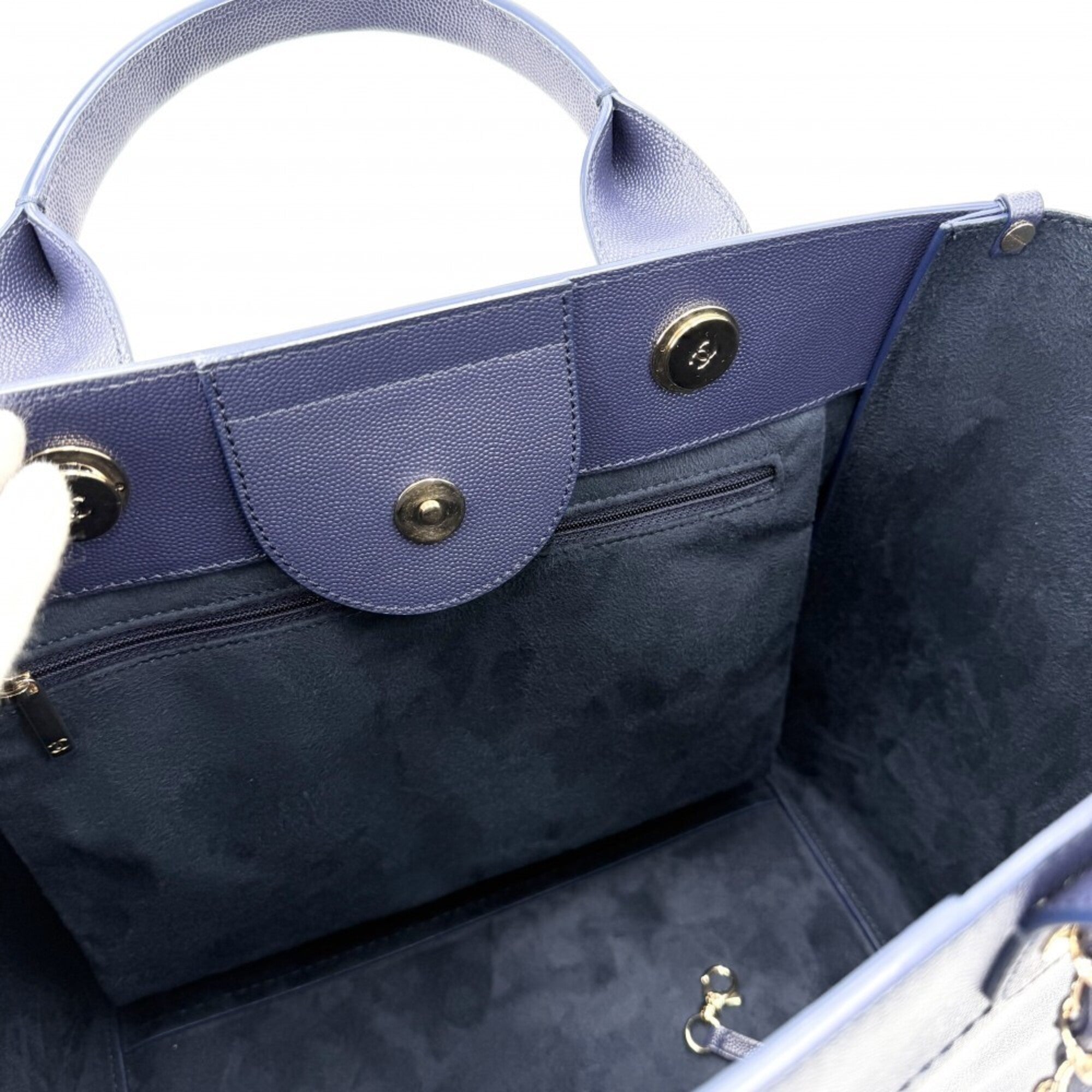 Chanel Blue Navy Grained Calfskin Handbag Shoulder Bag Tote Bag (Pre-Owned)