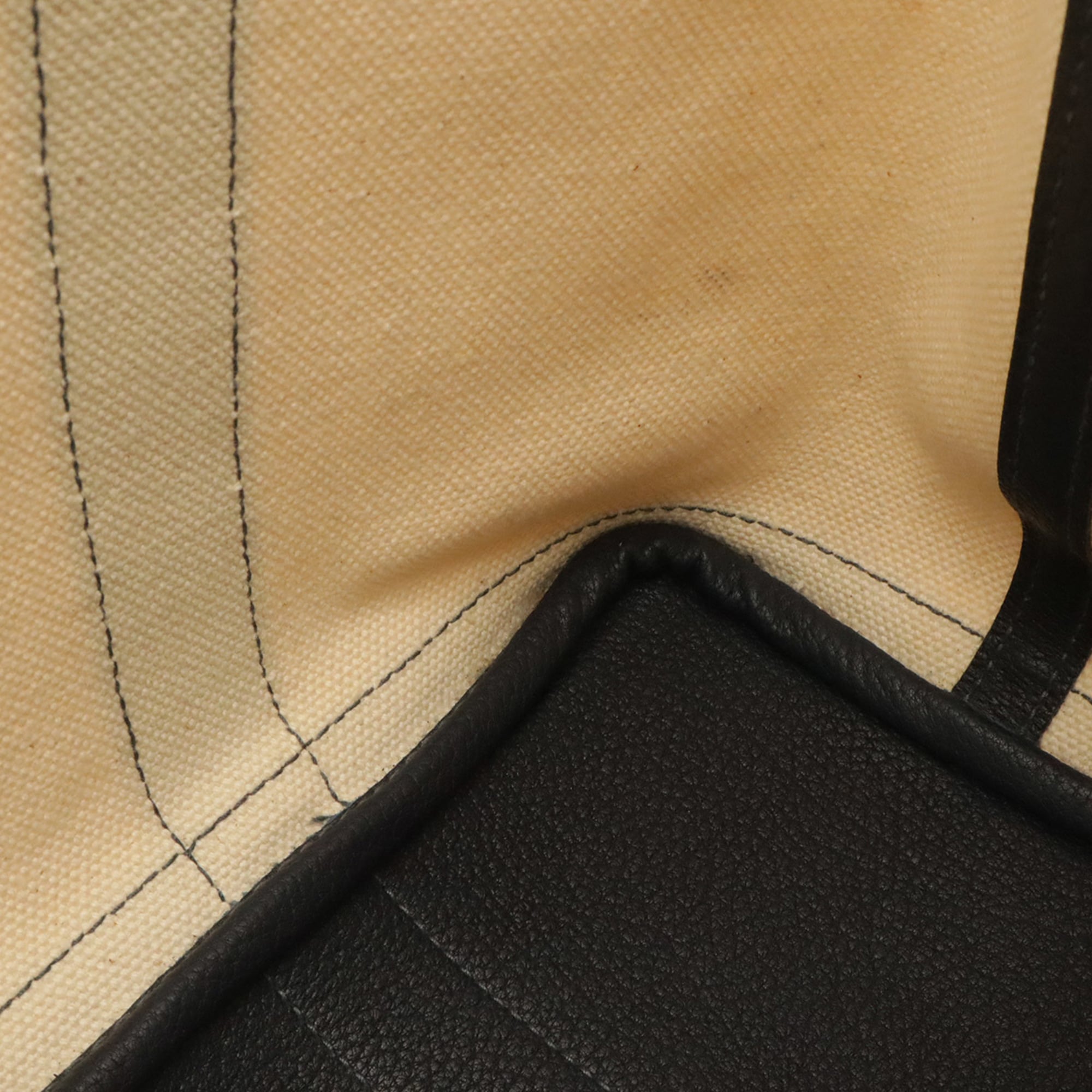 Hermes Natural Navy Canvas Leather Handbag Tote Bag (Pre-Owned)