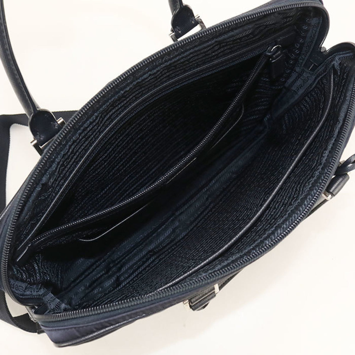 Prada Navy Nylon Leather Briefcase (Pre-Owned)