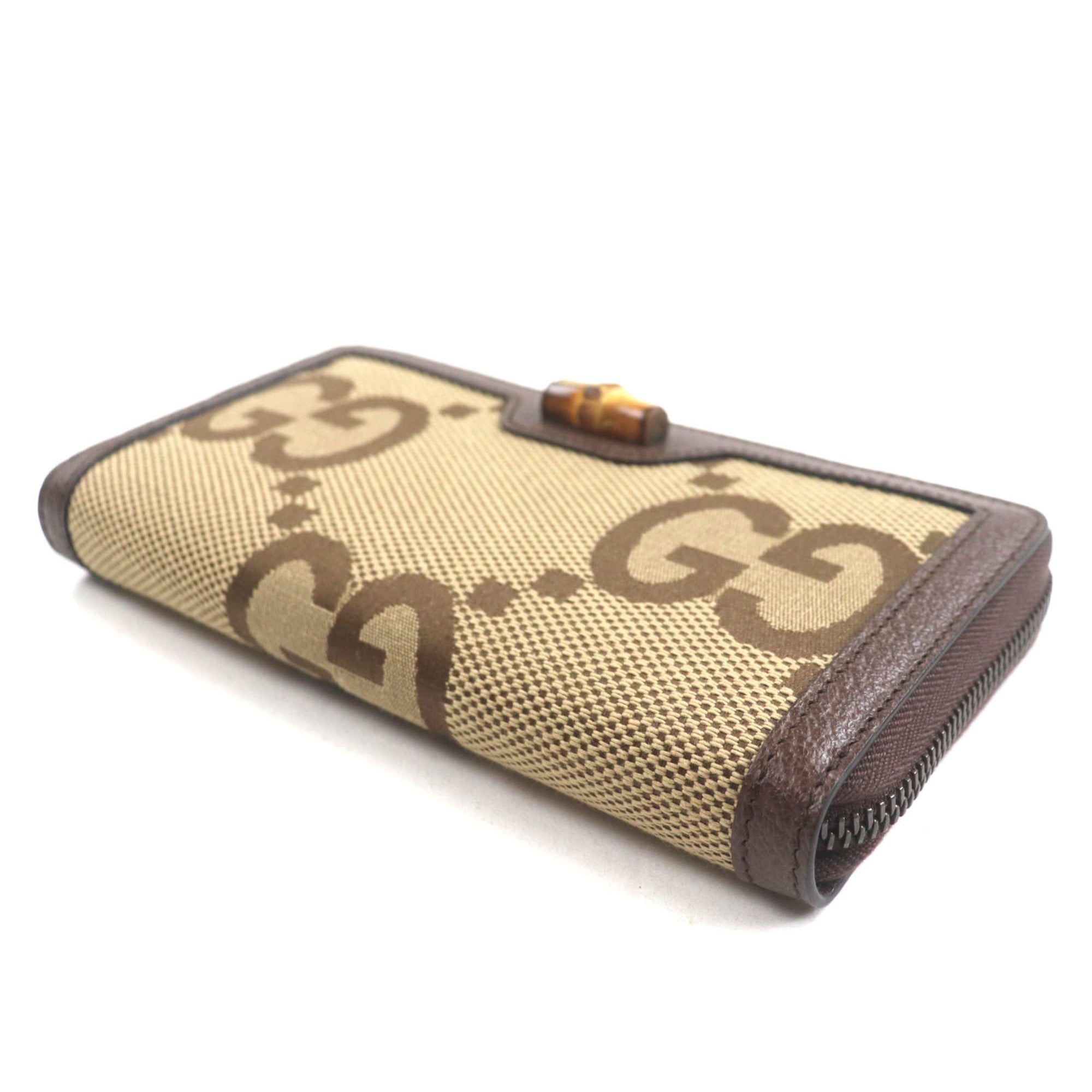 Gucci Bamboo Beige Brown Bamboo Gg Canvas Long Wallet (Bi-Fold) (Pre-Owned)