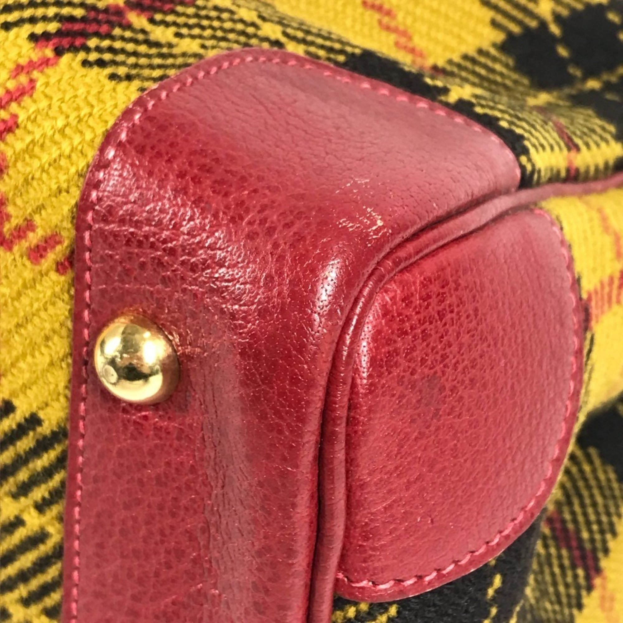 Hermes Green Red Color Yellow Wool Leather Shoulder Bag Tote Bag (Pre-Owned)