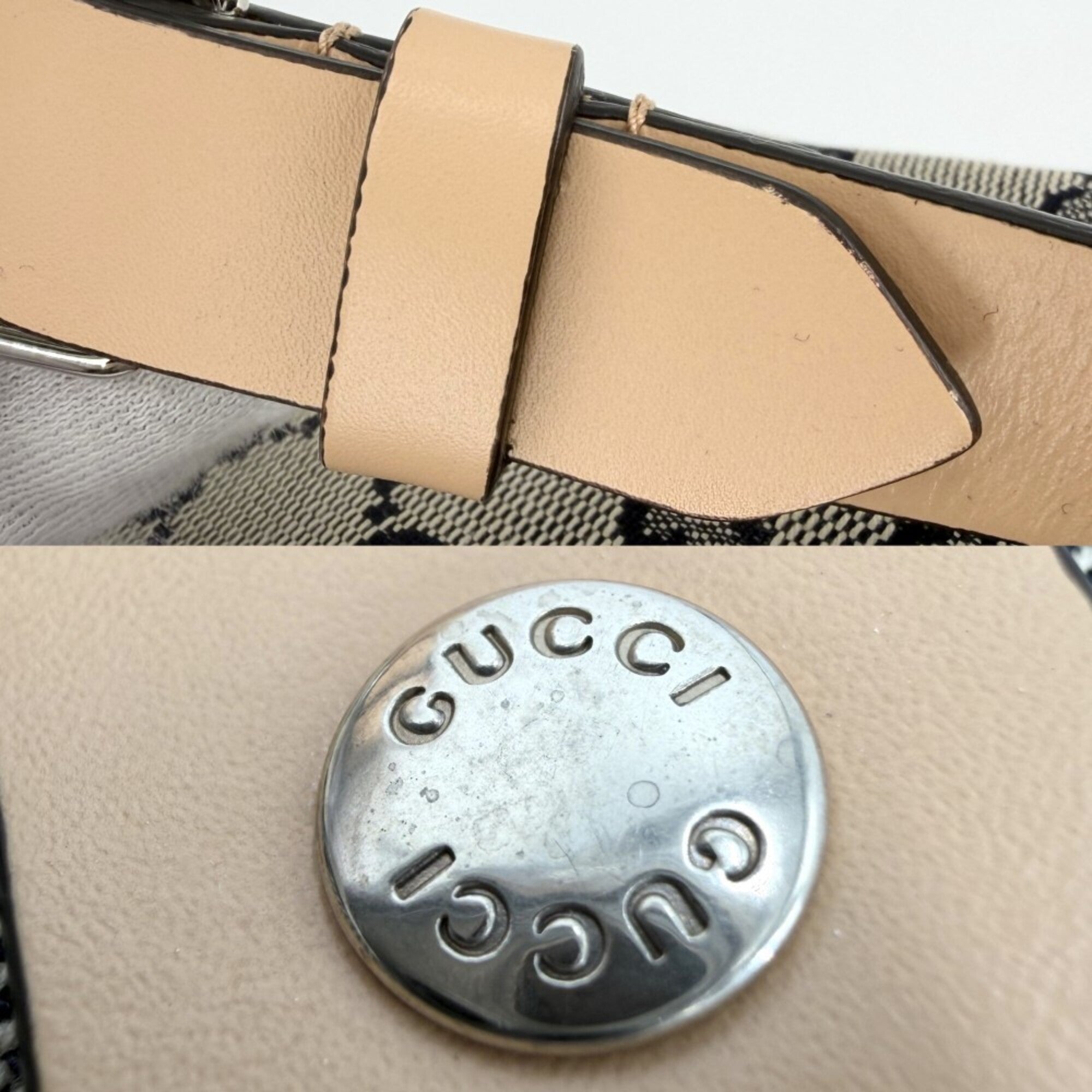 Gucci Brown Navy Gg Canvas Leather Backpack (Pre-Owned)