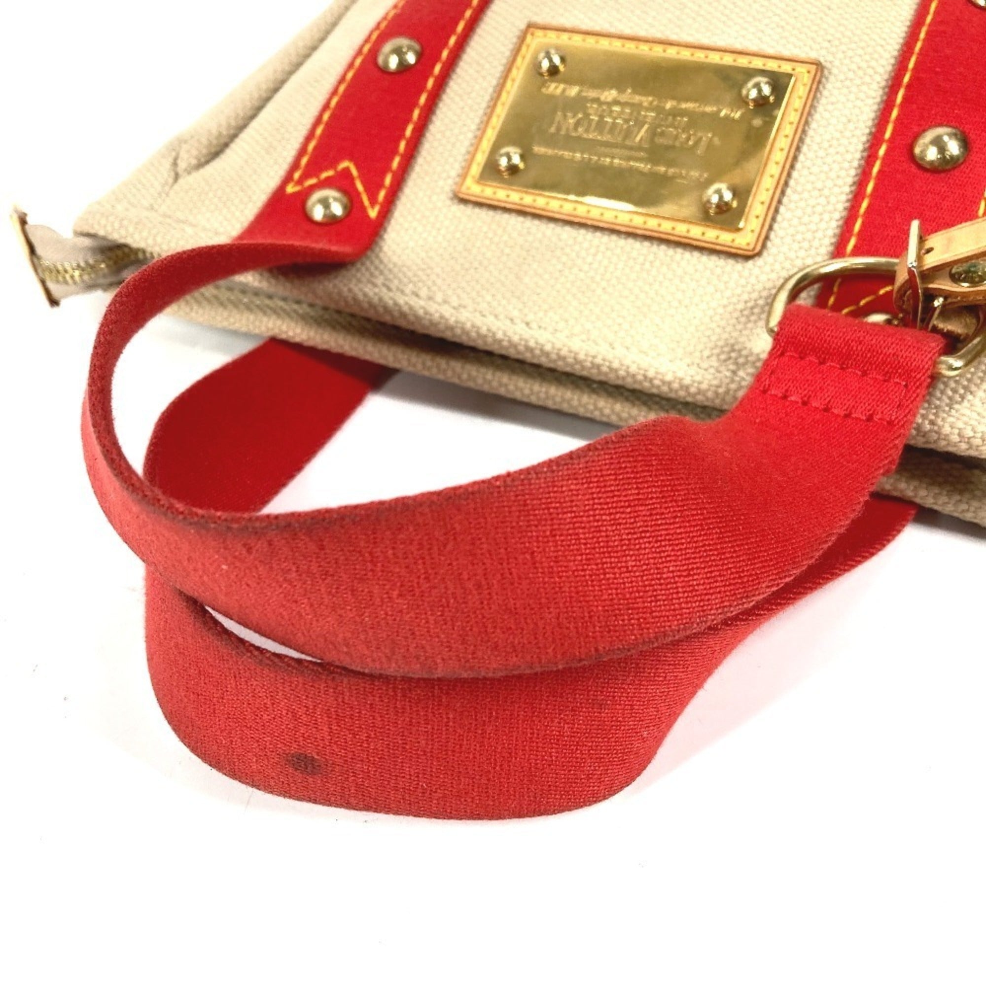 Louis Vuitton Beige Galle Red Color Cotton Handbag Tote Bag (Pre-Owned)