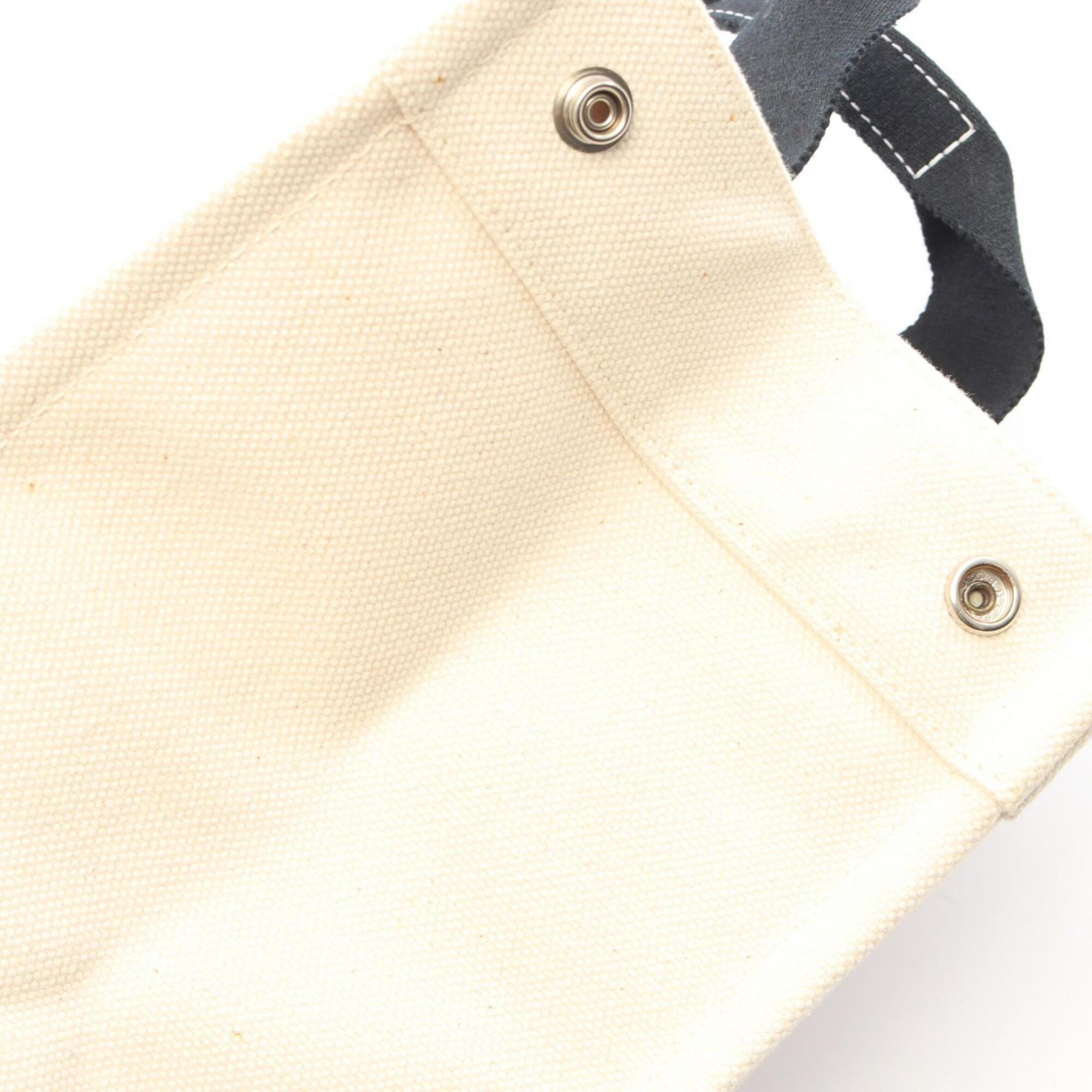 Hermes Black Ivory Canvas Handbag Tote Bag (Pre-Owned)