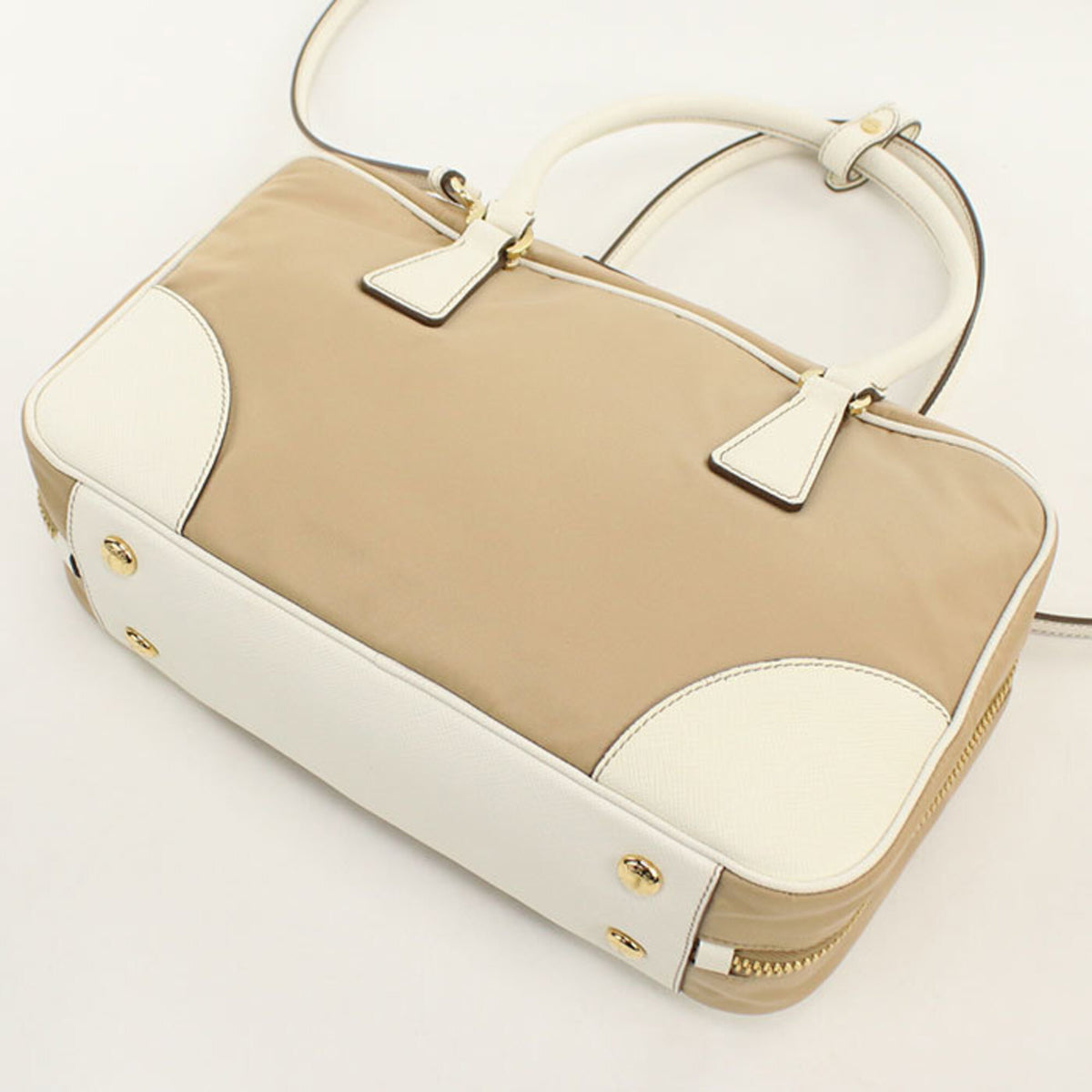 Prada Beige Nylon Leather Handbag (Pre-Owned)