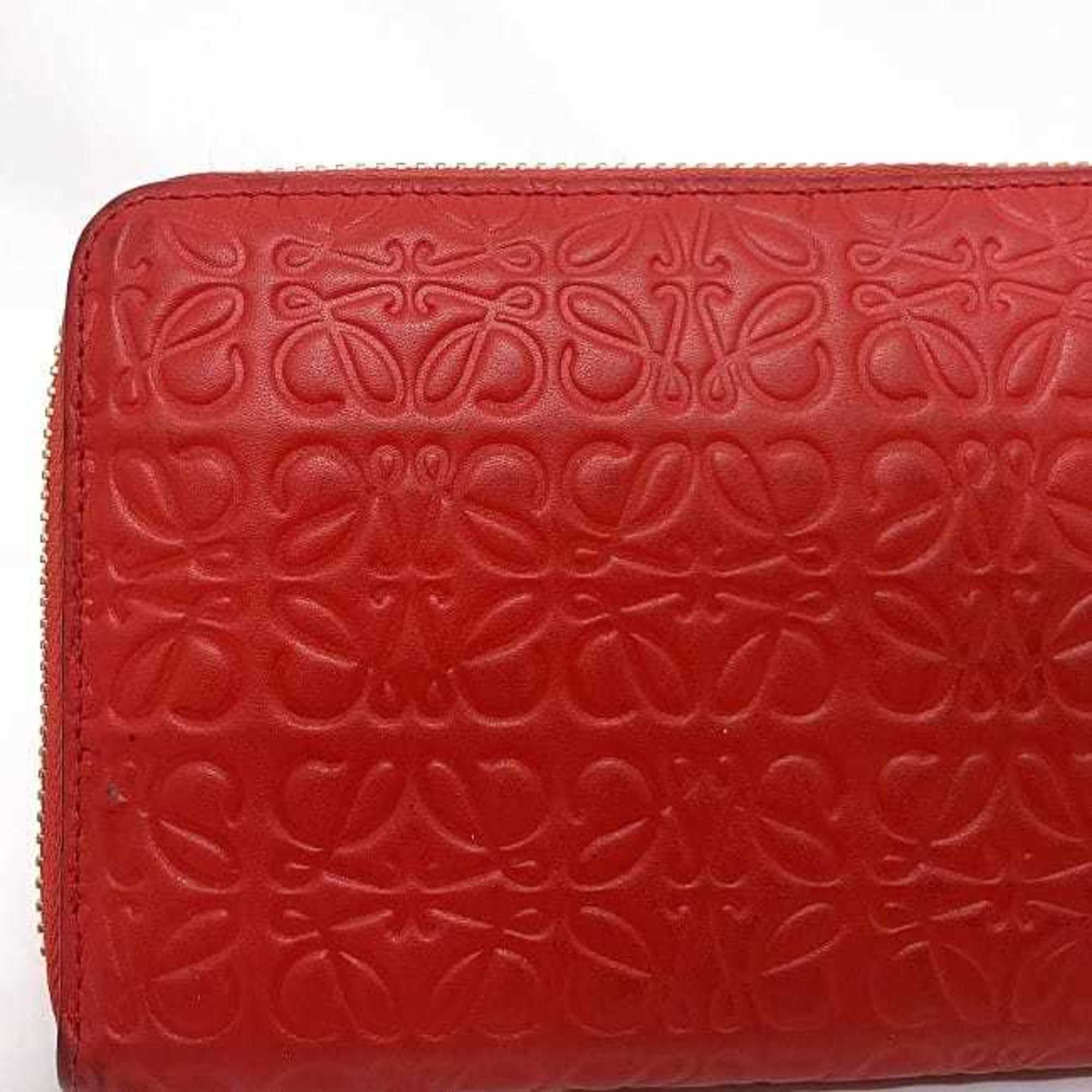 Loewe Repeat Red Color Leather Long Wallet (Bi-Fold) (Pre-Owned)
