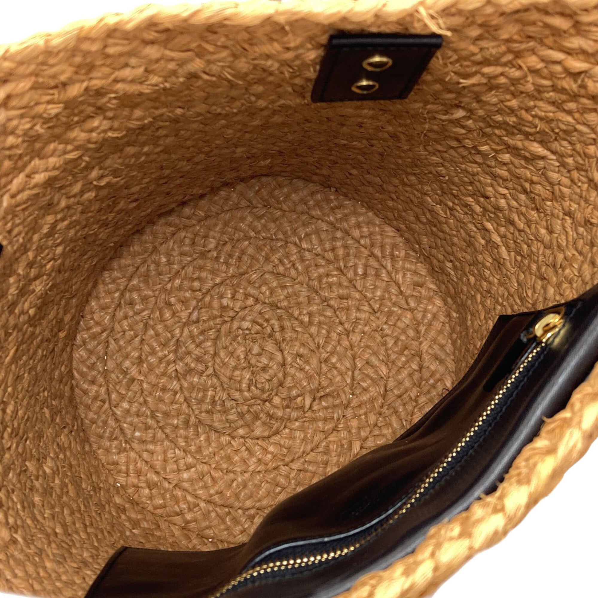 Yves Saint Laurent Black Brown Raffia Leather Tote Bag (Pre-Owned)