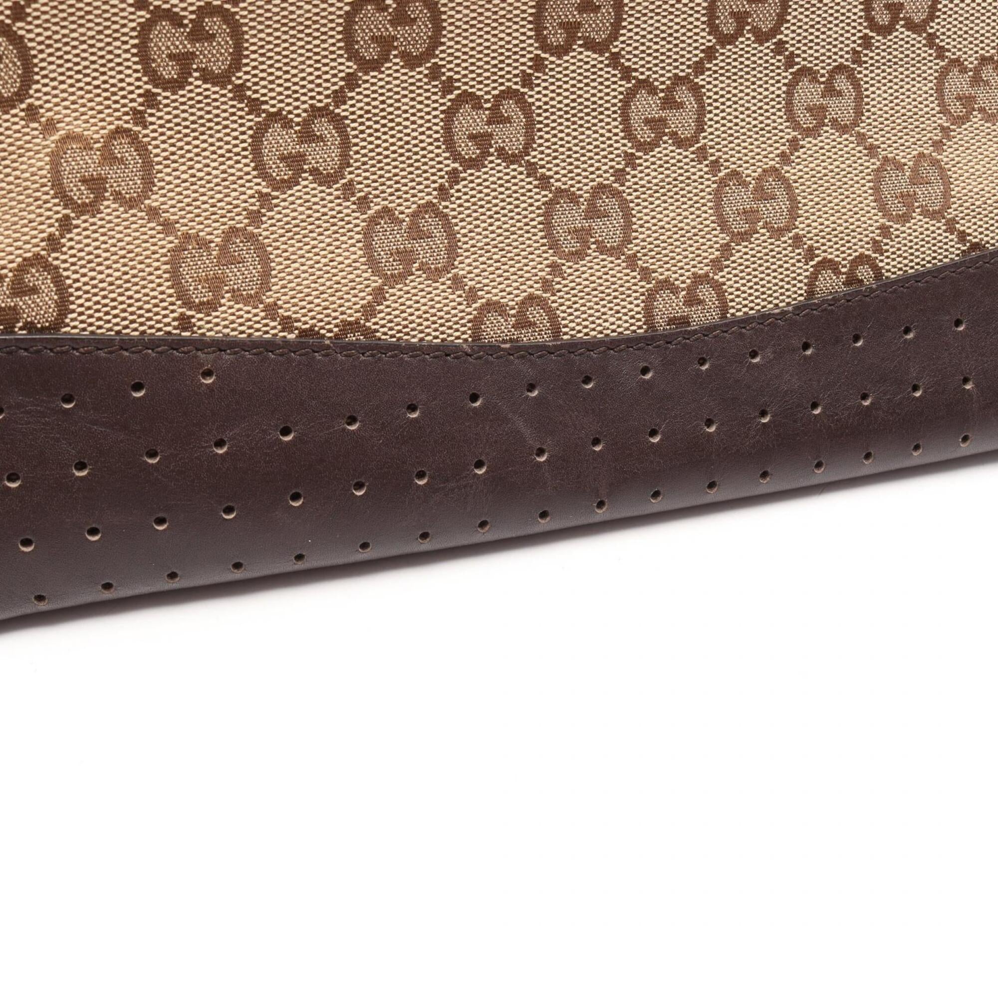 Gucci Beige Brown Leather Canvas Handbag Shoulder Bag (Pre-Owned)